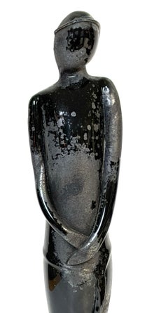 Figura femenina de cristal «Scavo» negro de Murano, atribuida a Ercole Barovier, hacia 1960