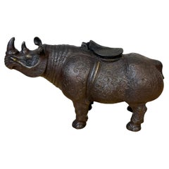 Chinese Archaic Style Bronze Rhinoceros Inkwell, 20th Century