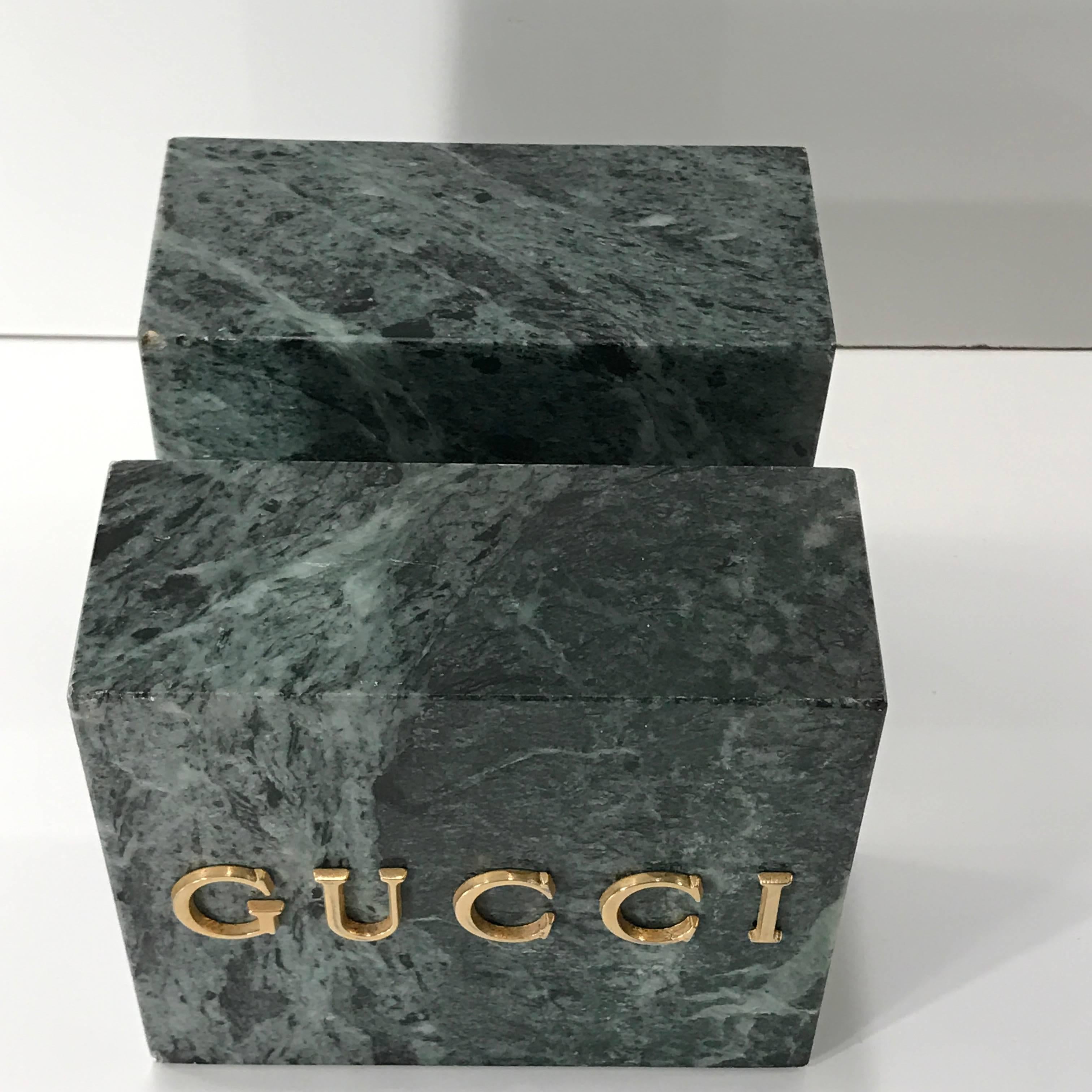 Italian Pair of Gucci Verdigris Marble Bookends