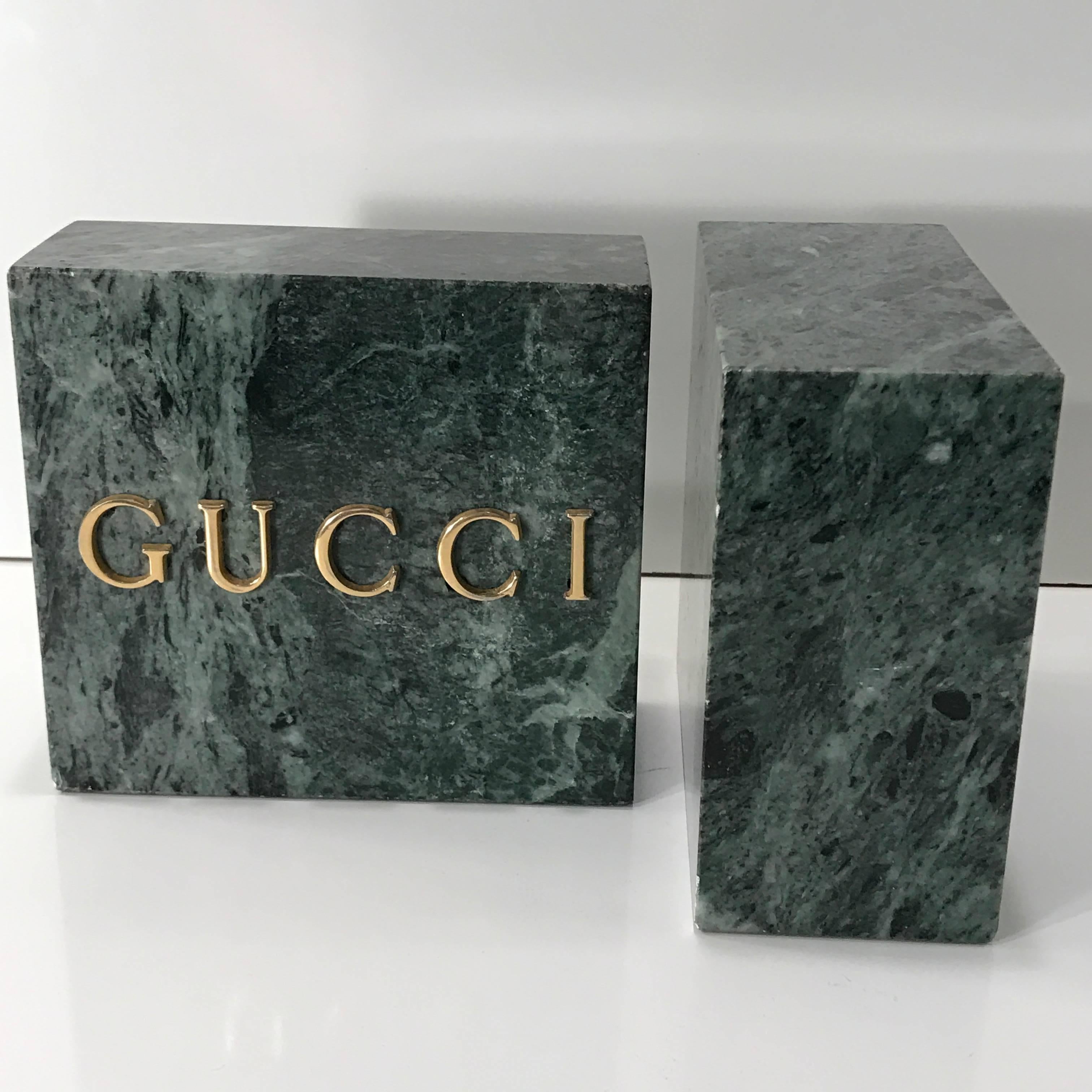 Mid-Century Modern Pair of Gucci Verdigris Marble Bookends
