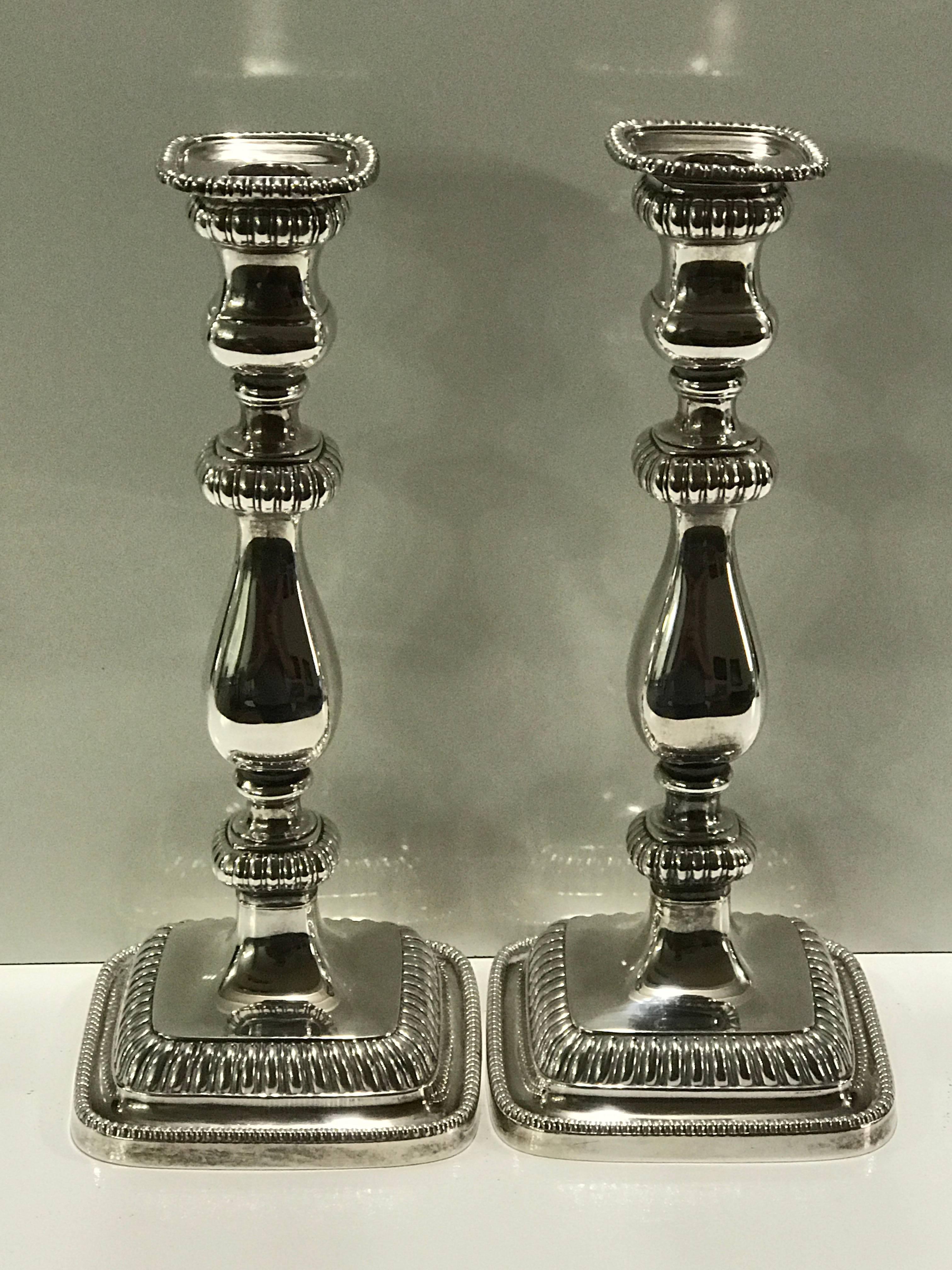 Pair of Handsome Sterling Georgian Style Candlesticks by Gorham In Good Condition In Atlanta, GA