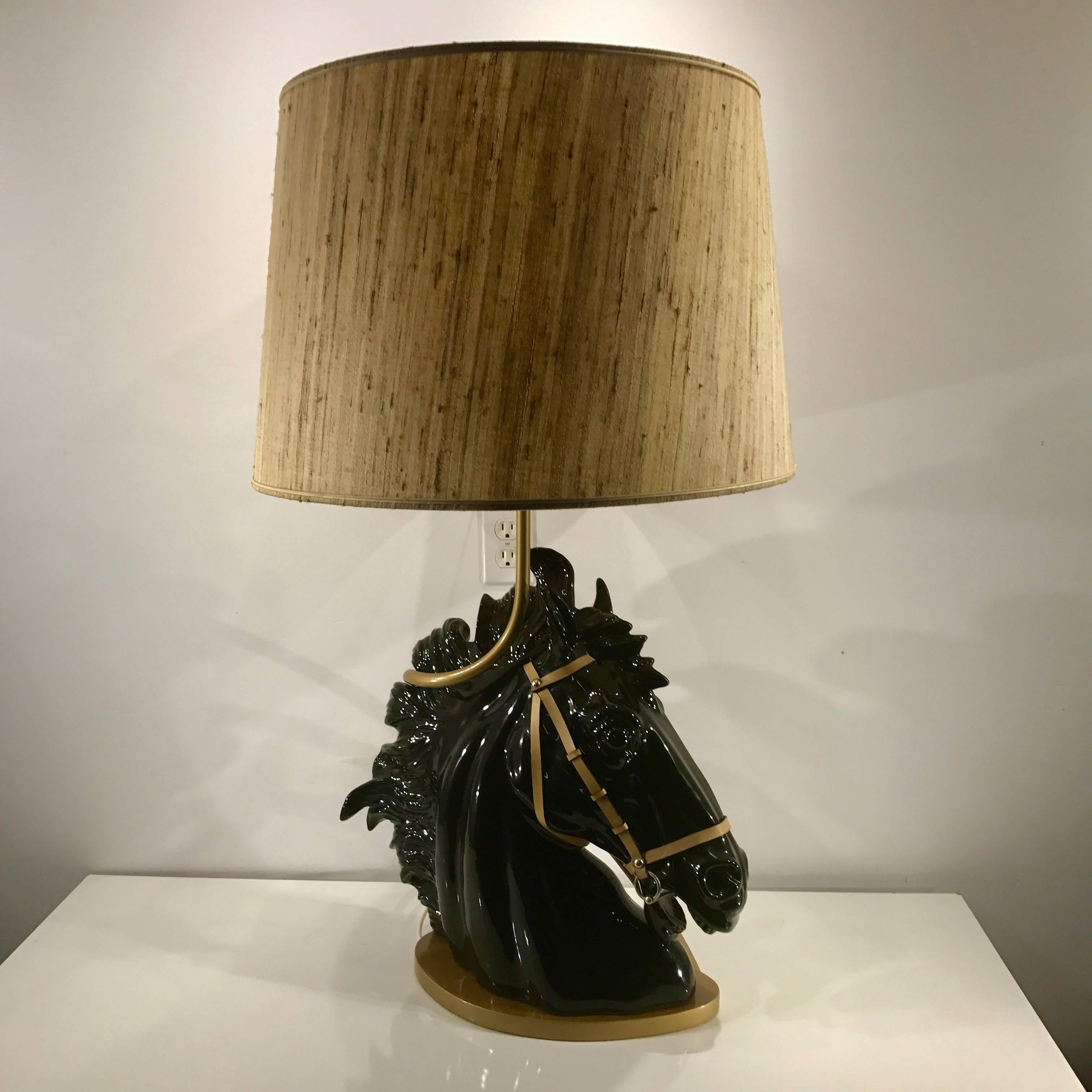 Gilt Metal Large Gucci Horse Head Sculpture, as a Lamp For Sale