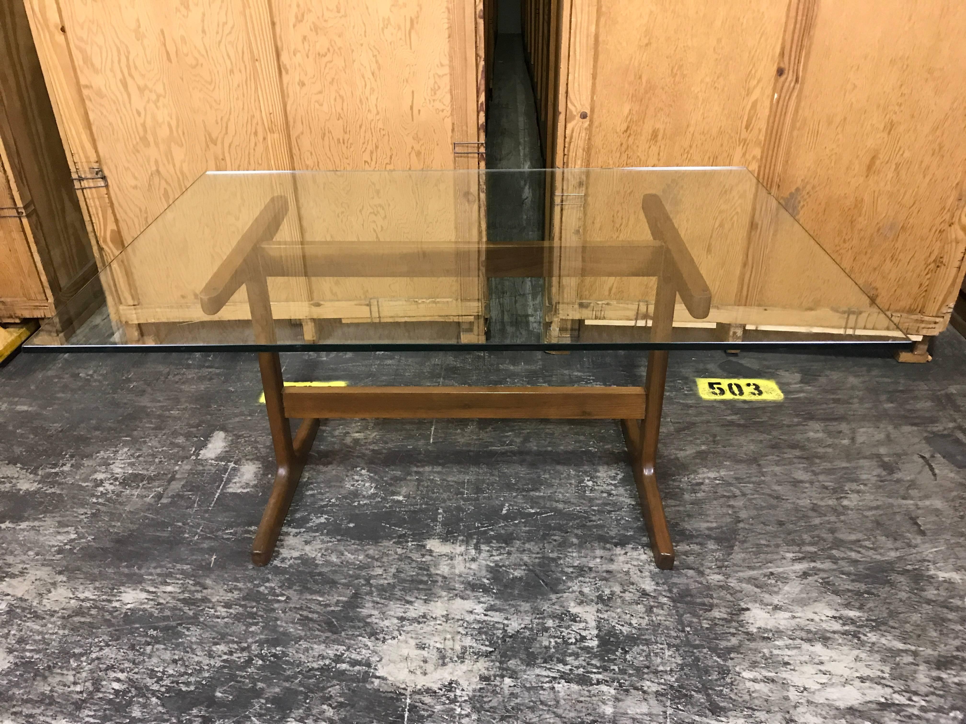 Danish Modern Teak Trestle Table BASE, Groovy trestle shown with a 40