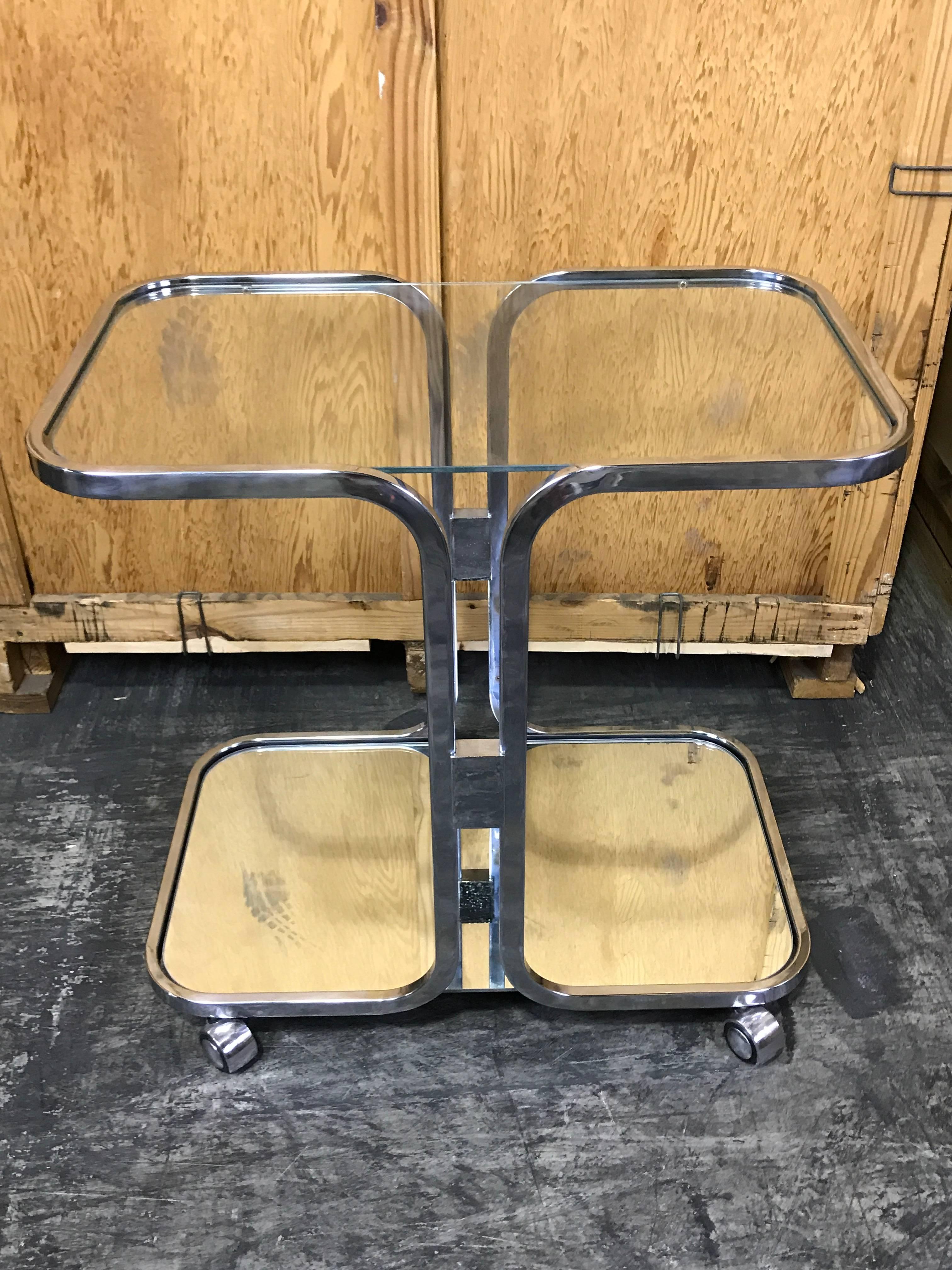 Glass Milo Baughman Chrome Two-Tier Bar Cart