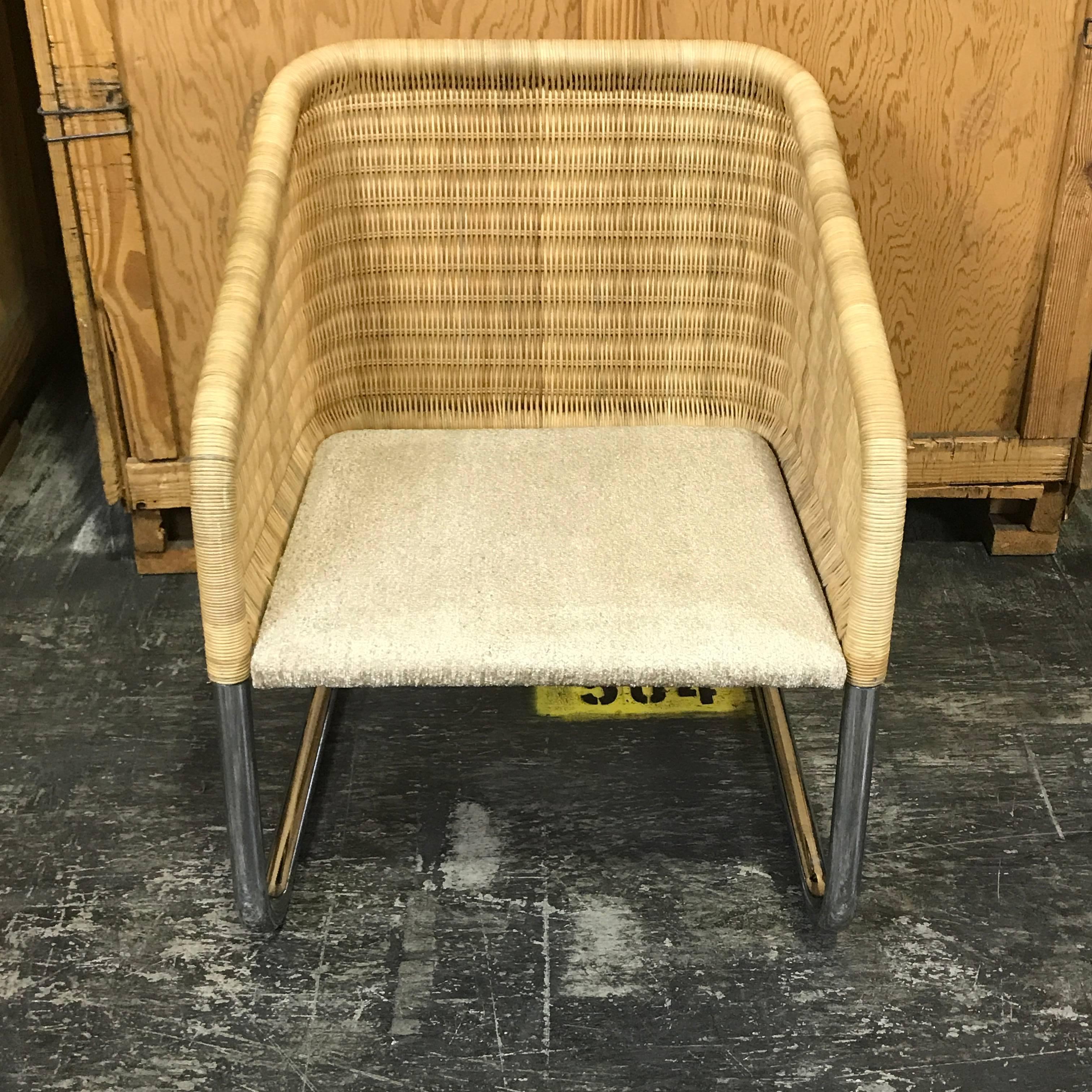 Polished Single Martin Visser Wicker and Chrome Cantilever Club Chair