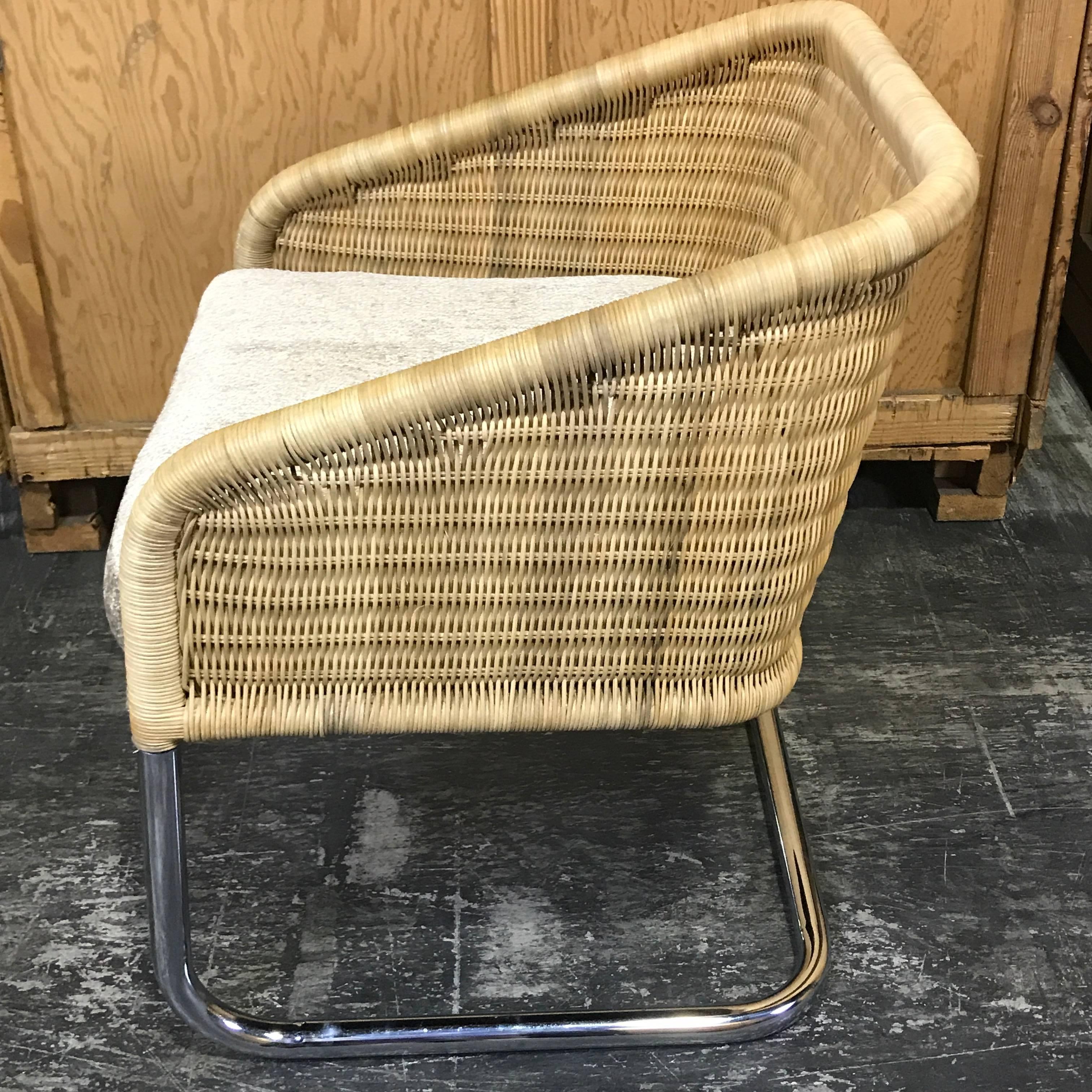 Mid-Century Modern Single Martin Visser Wicker and Chrome Cantilever Club Chair