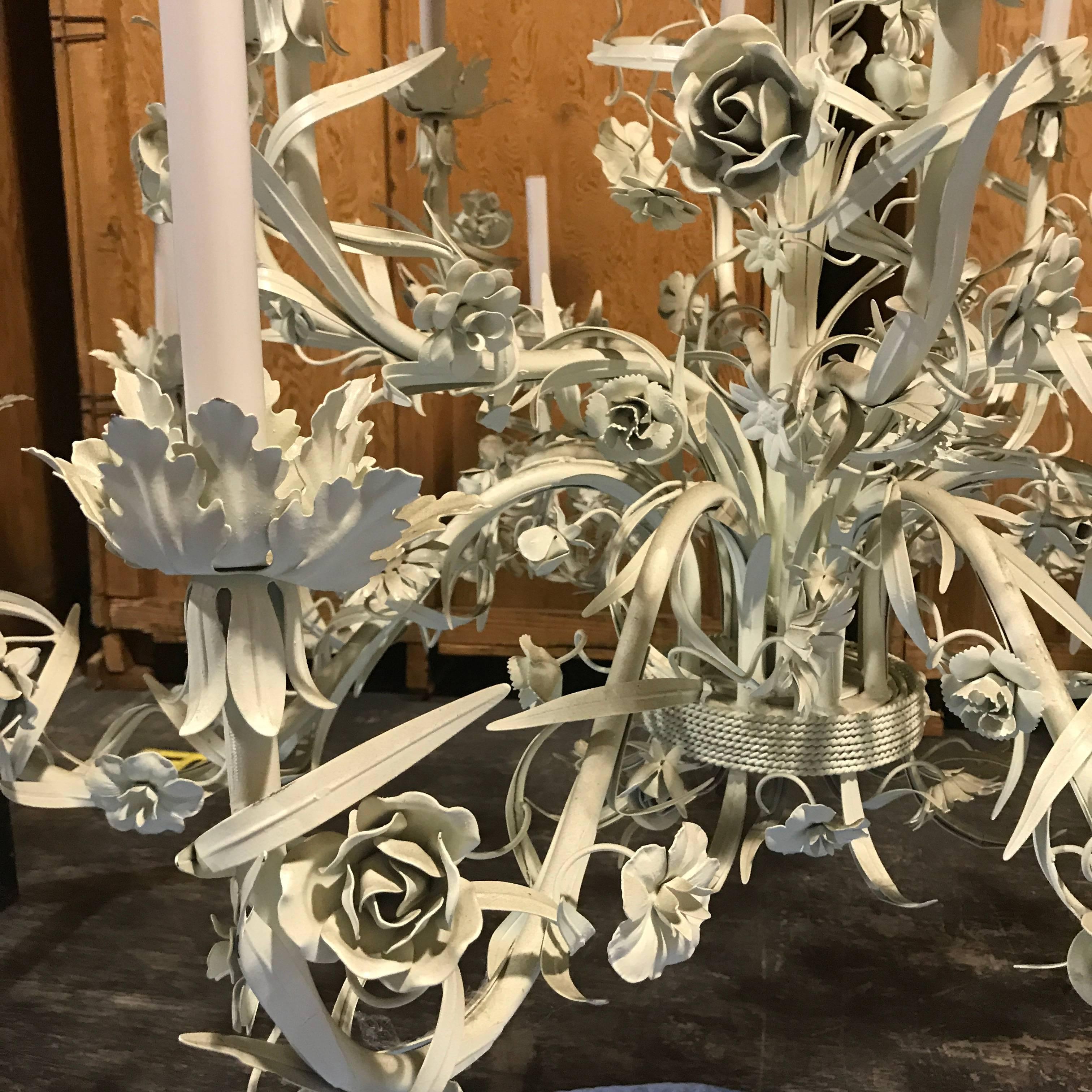20th Century Beautiful Large-Scale Italian Sixteen Light Two-Tier White Floral Chandelier