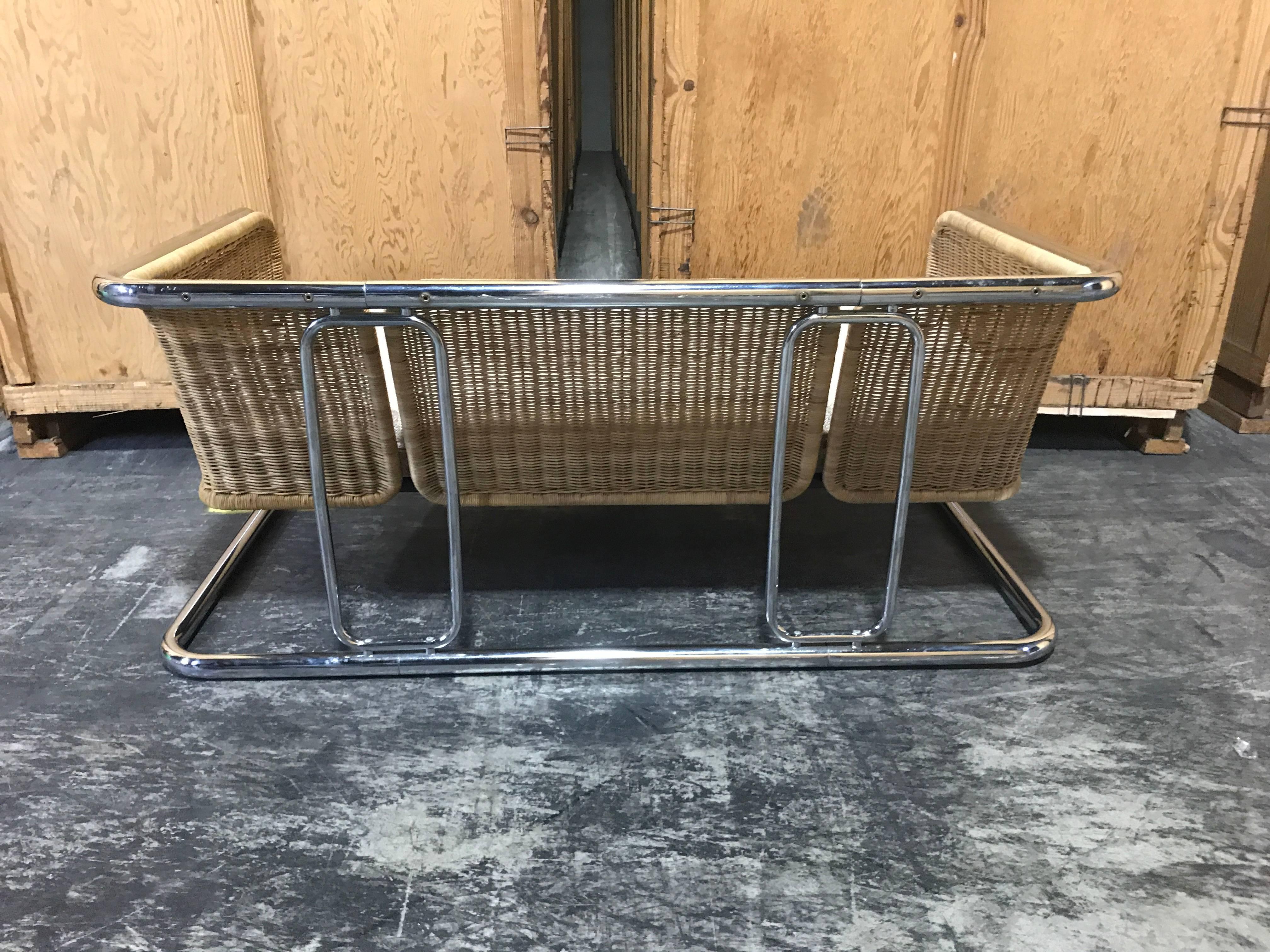 Danish Martin Visser Wicker and Chrome Cantilever Couch