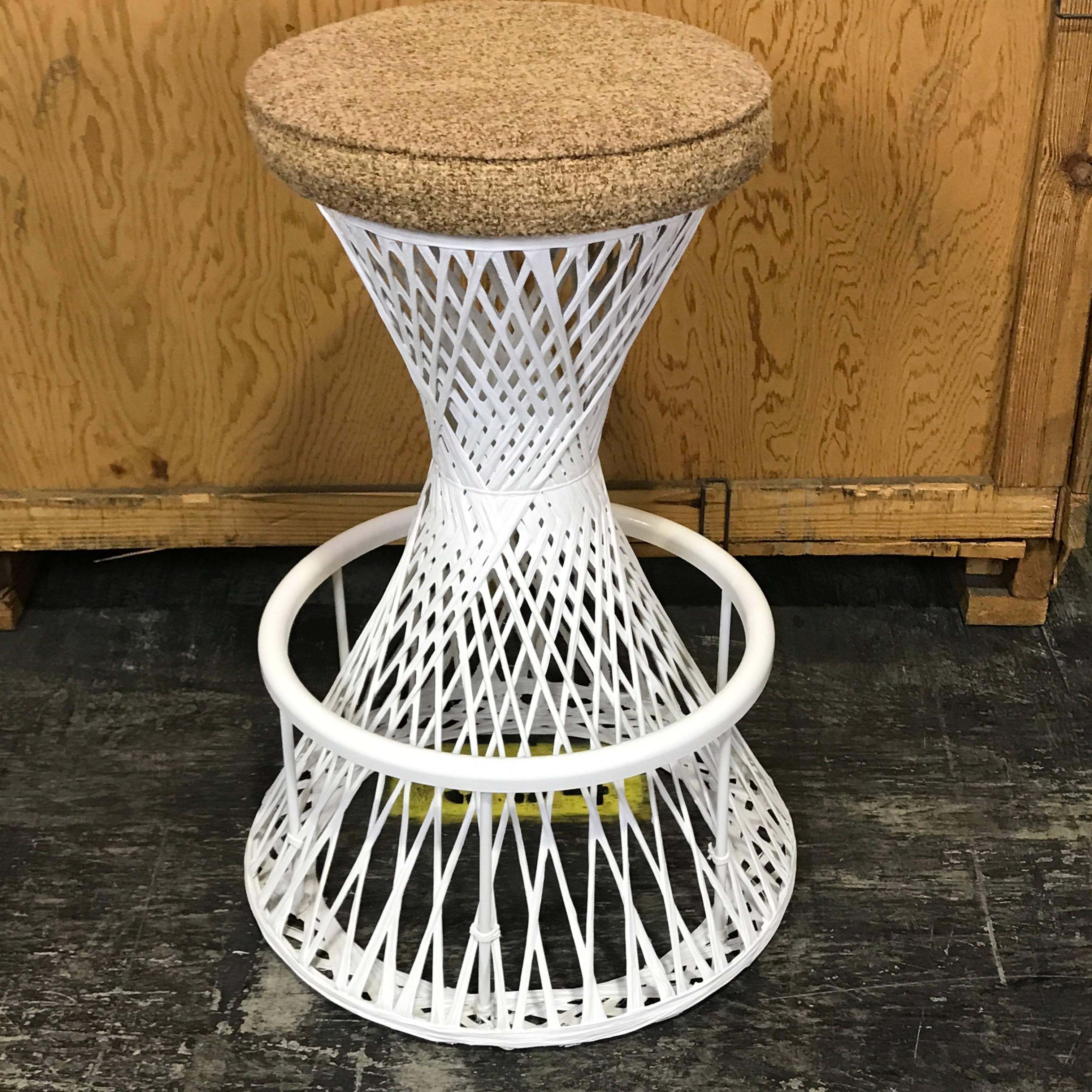 Pair of woven and spun fiberglass Woodard bar stools, each one with 15.75 D seat, standing 30