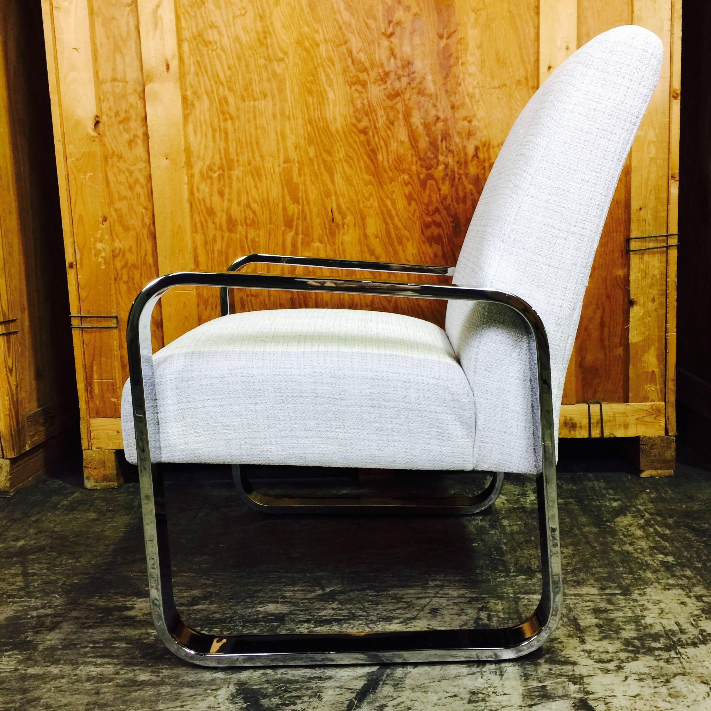 Pair of Mid-Century Upholstered Club Chairs with Polished Chrome Frame In Excellent Condition In West Palm Beach, FL
