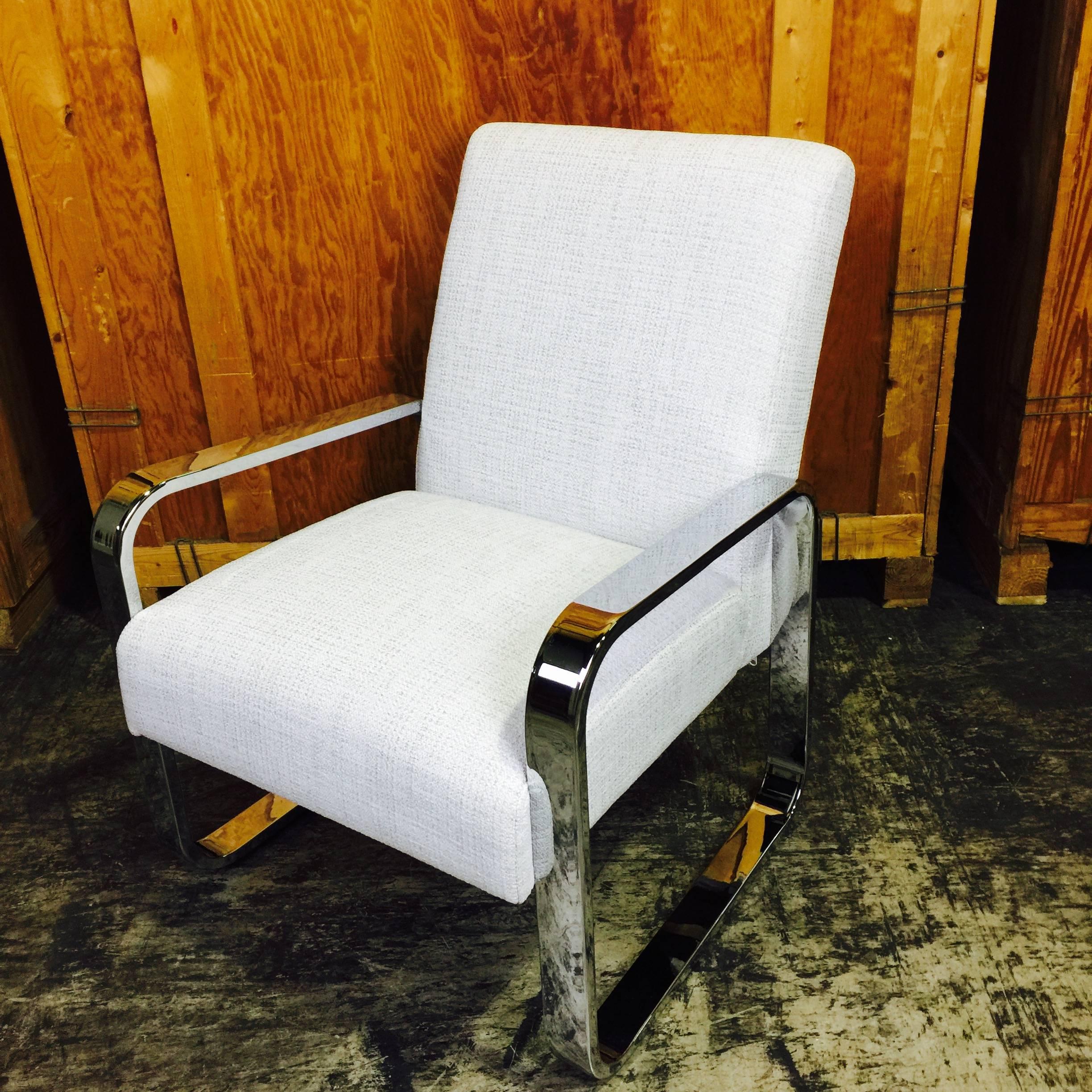 Mid-Century Modern Pair of Mid-Century Upholstered Club Chairs with Polished Chrome Frame