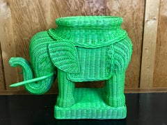 Pair of Chinese Export Polychromed Wicker Elephant Garden Seats