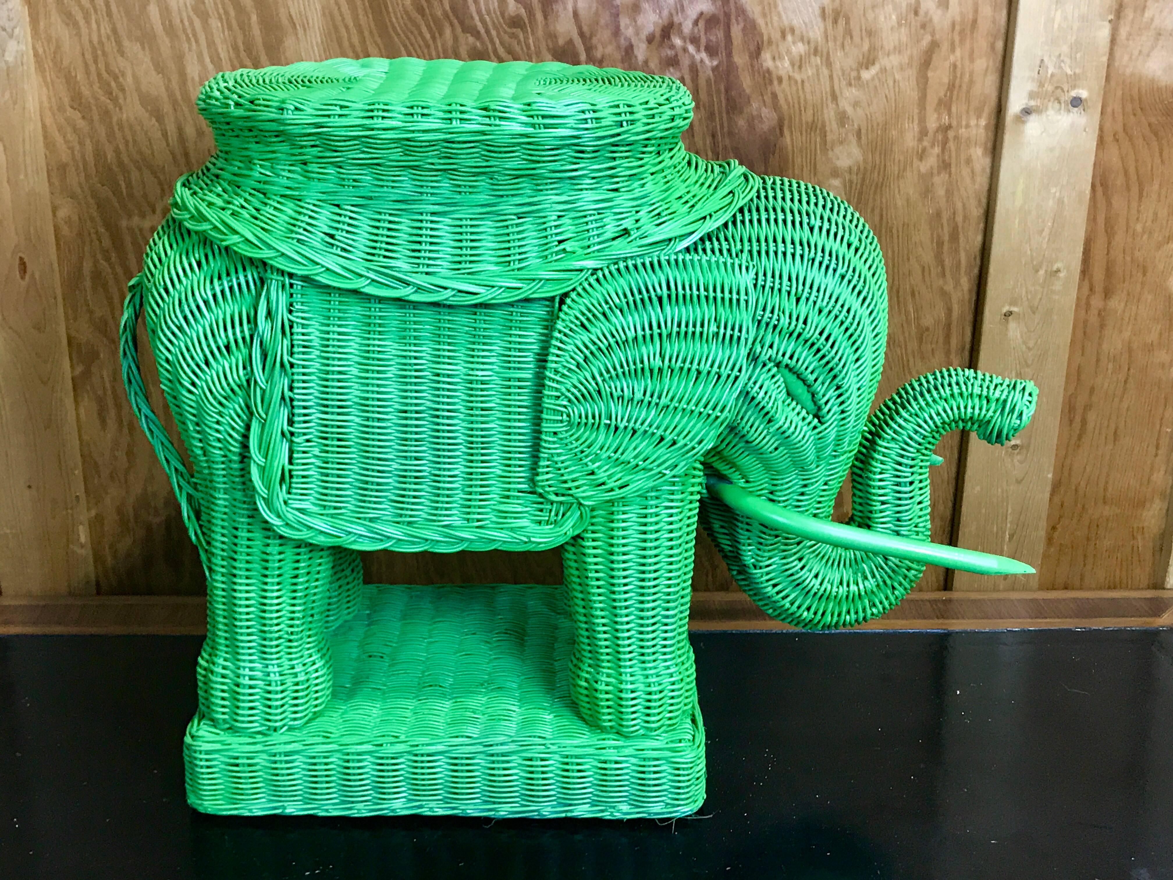 Pair of Chinese Export Polychromed Wicker Elephant Garden Seats In Good Condition In West Palm Beach, FL