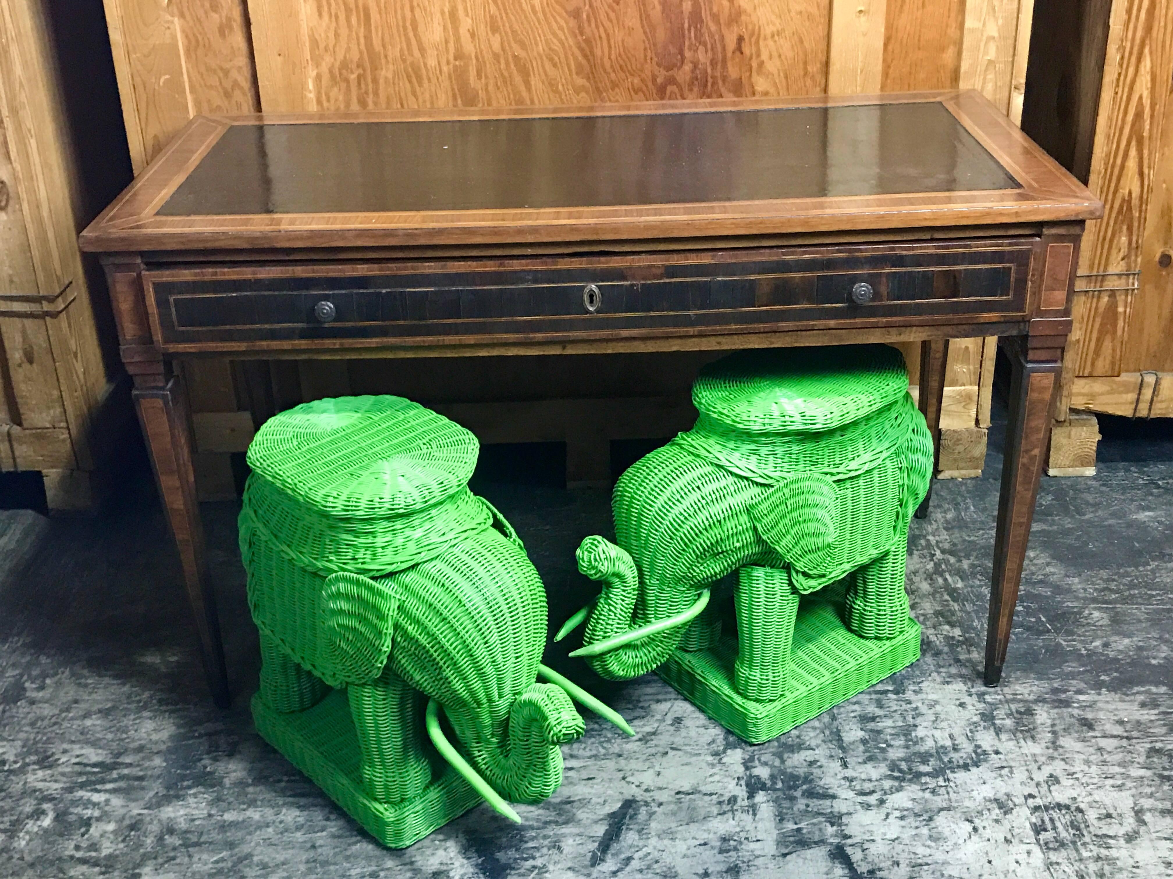 Pair of Chinese Export Polychromed Wicker Elephant Garden Seats 3
