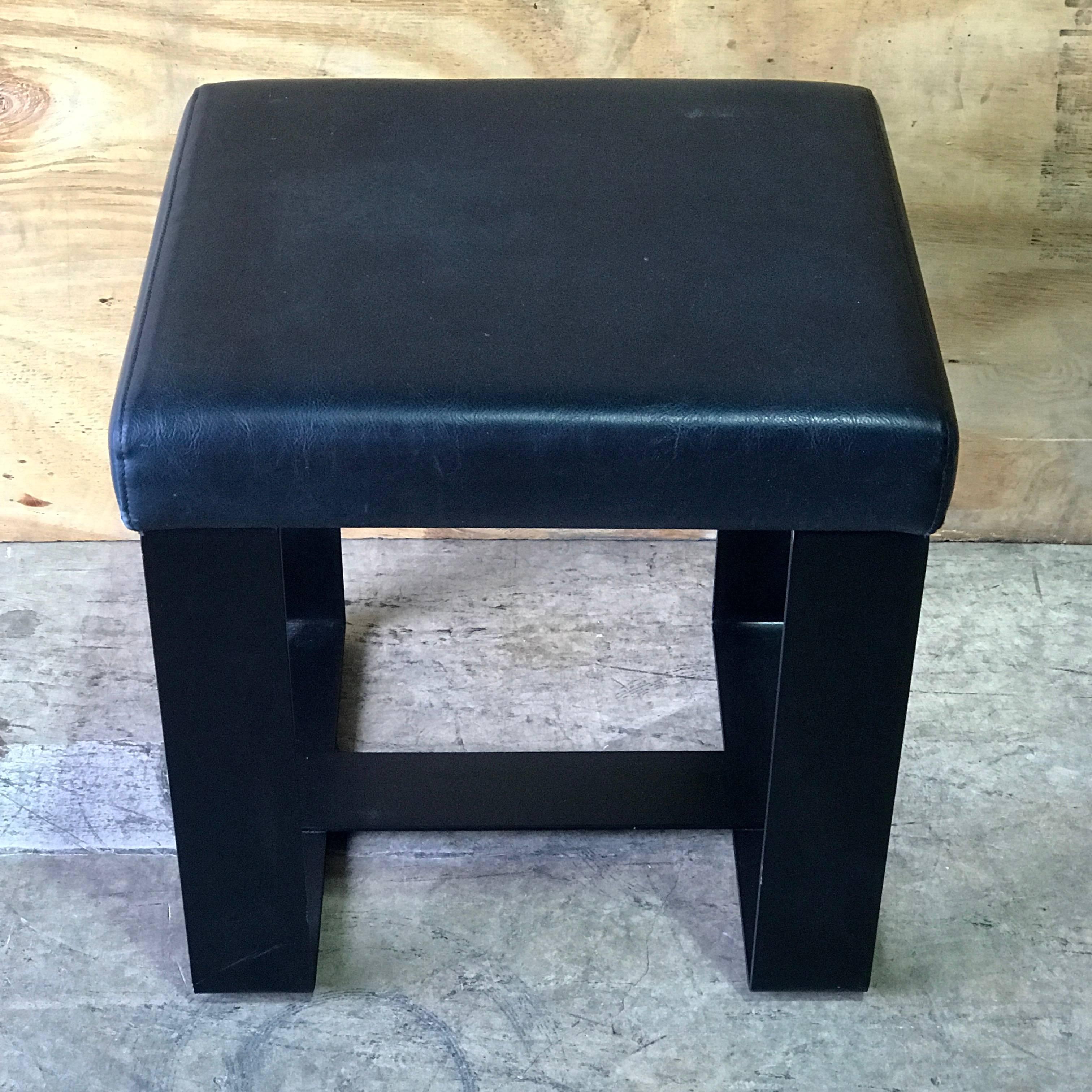 Pair of French Modern Iron and Leather Cube Benches 1