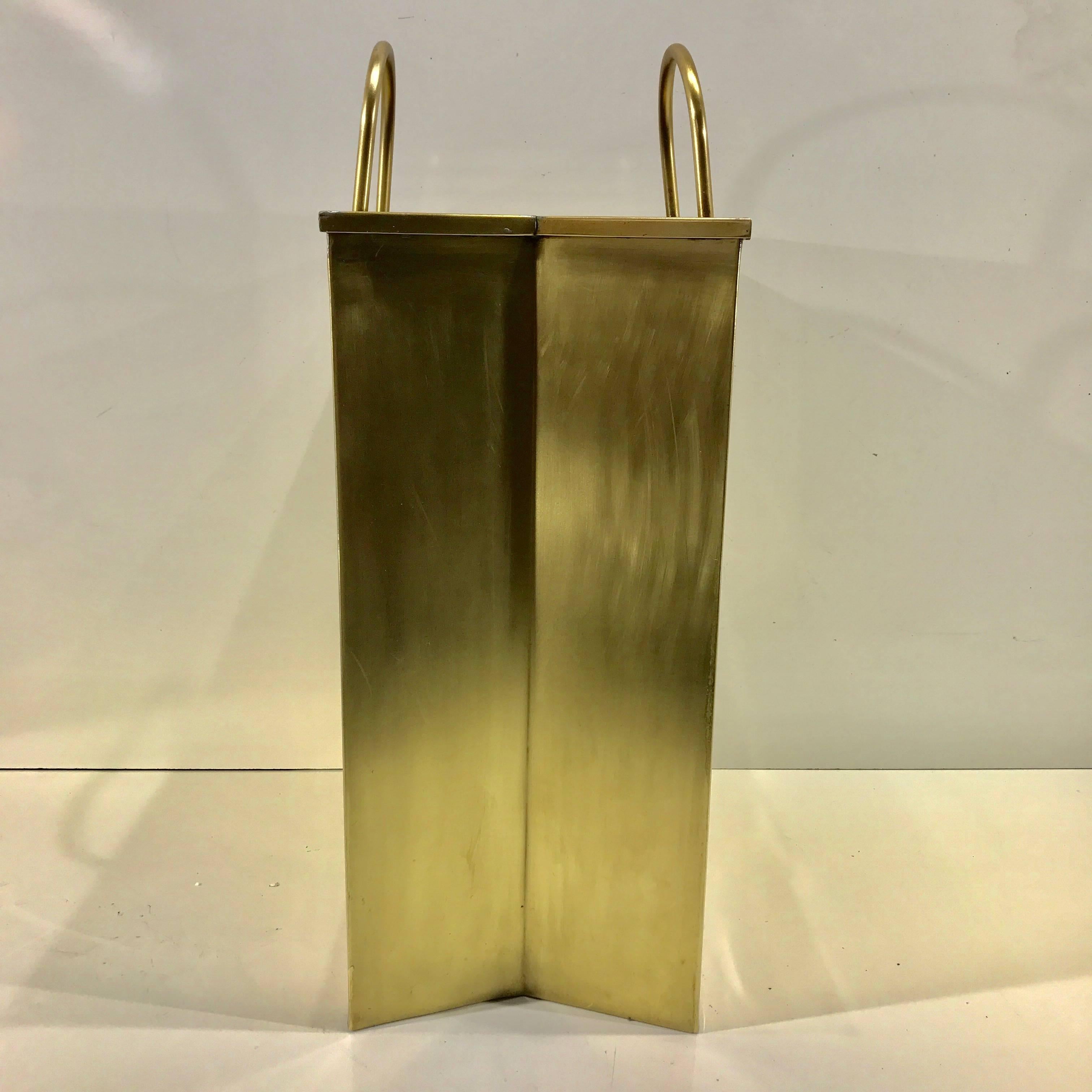 Mid-Century Modern Gio Ponti, Attributed Bushed Brass Shopping Bag Magazine/Umbrella Stand