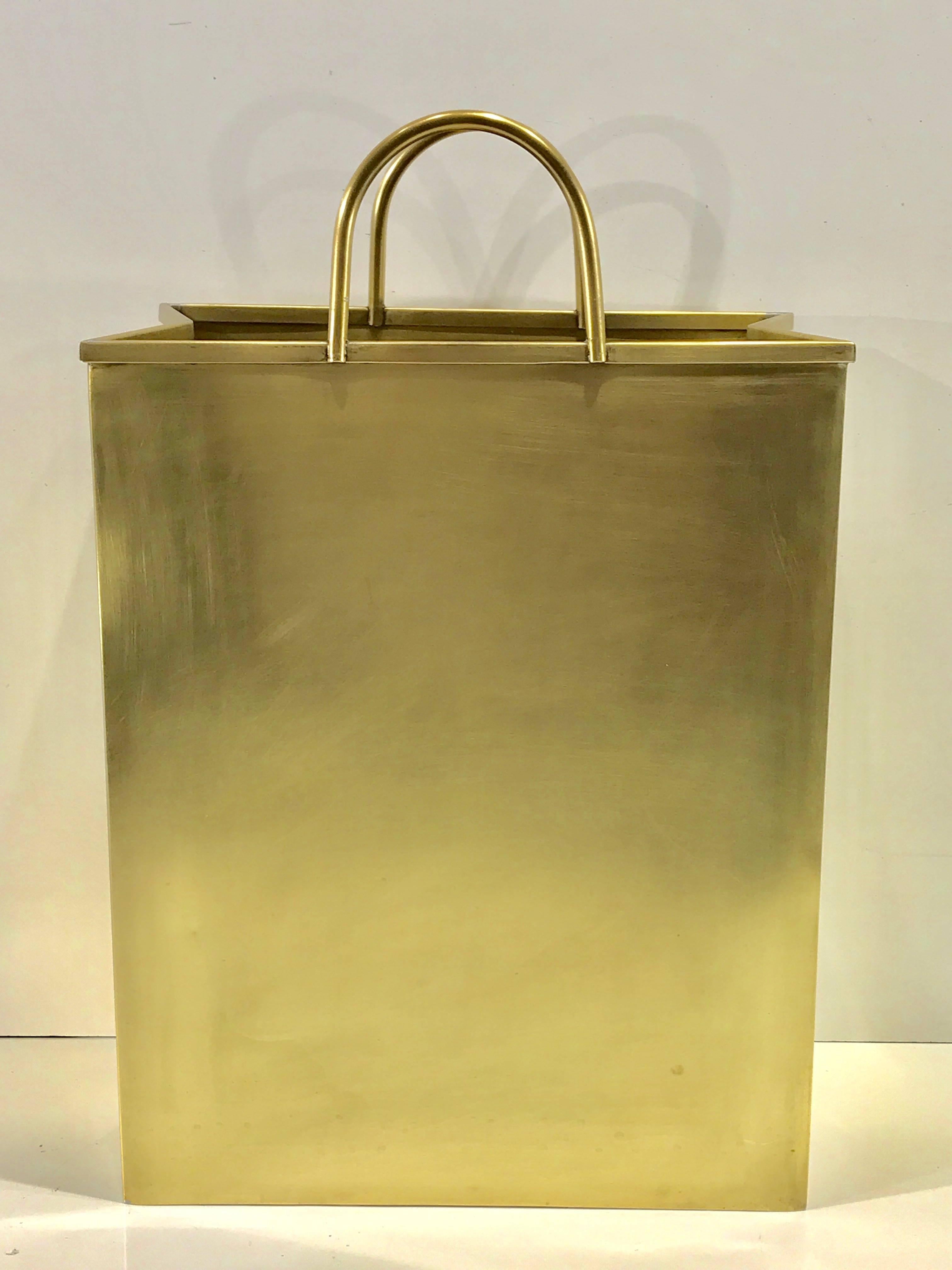 Gio Ponti, Attributed Bushed Brass Shopping Bag Magazine/Umbrella Stand In Good Condition In West Palm Beach, FL