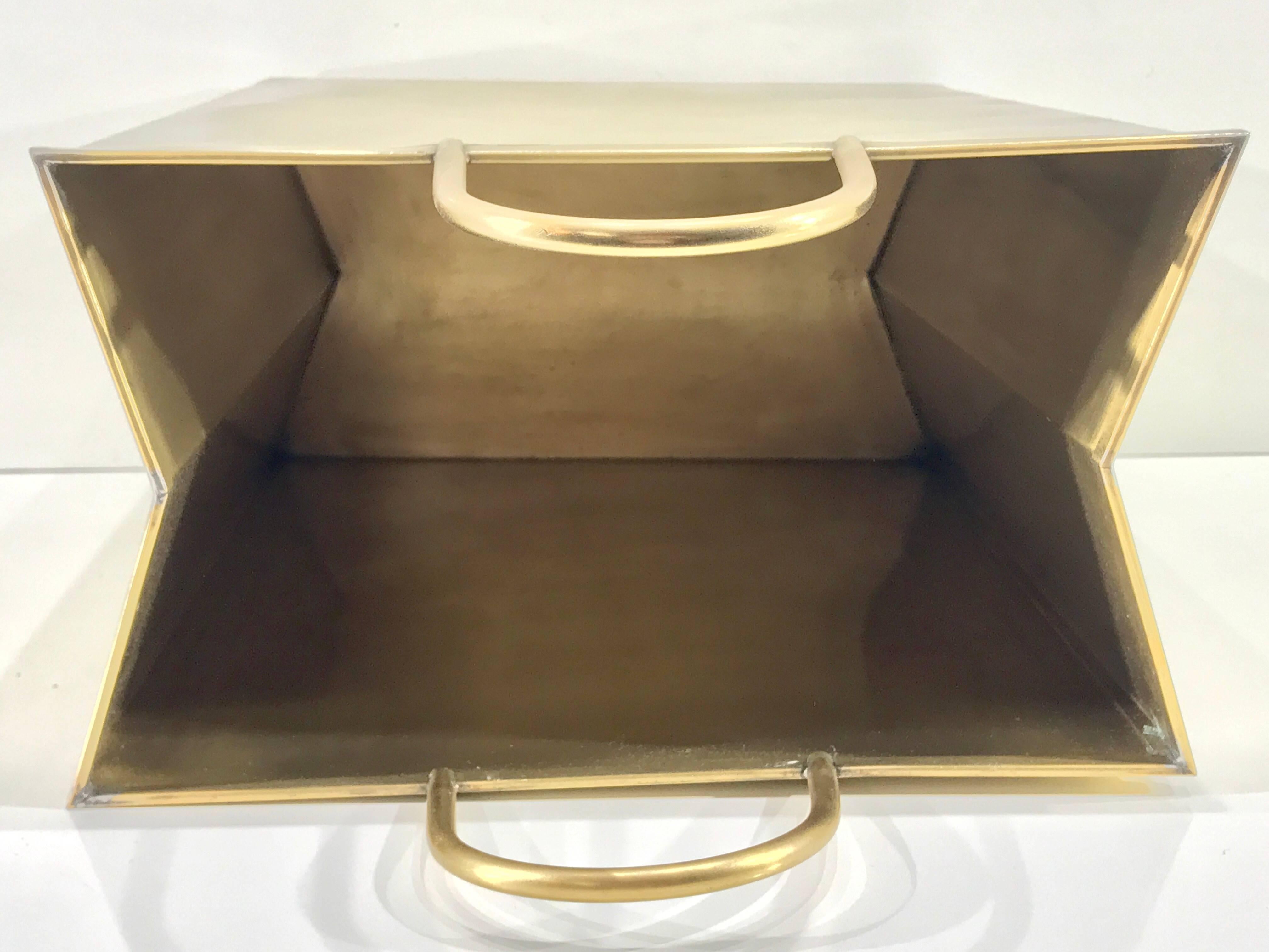 Late 20th Century Gio Ponti, Attributed Bushed Brass Shopping Bag Magazine/Umbrella Stand