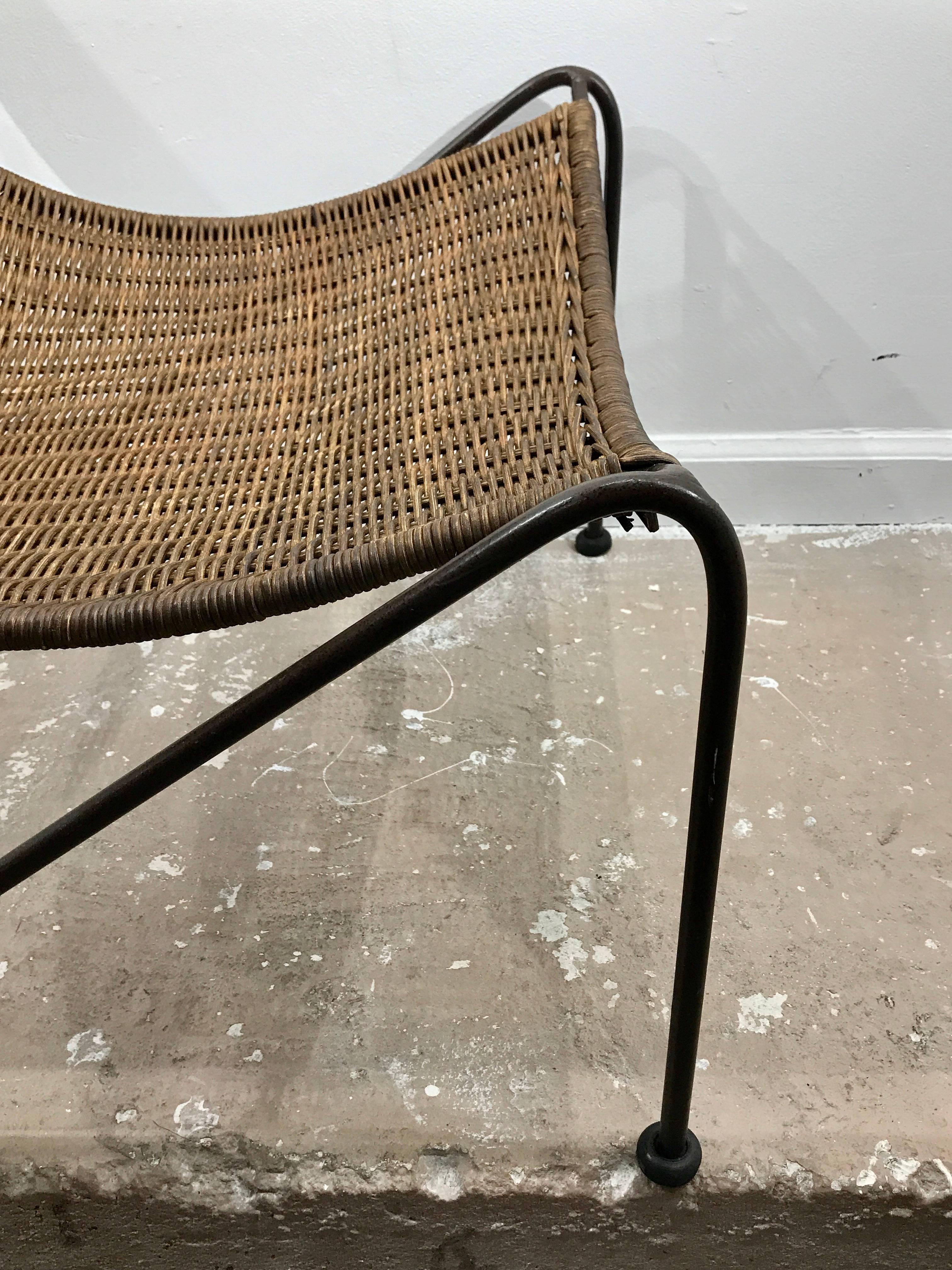 Woven Great Pair of Mid-Century Sling Wicker Lounge Chairs