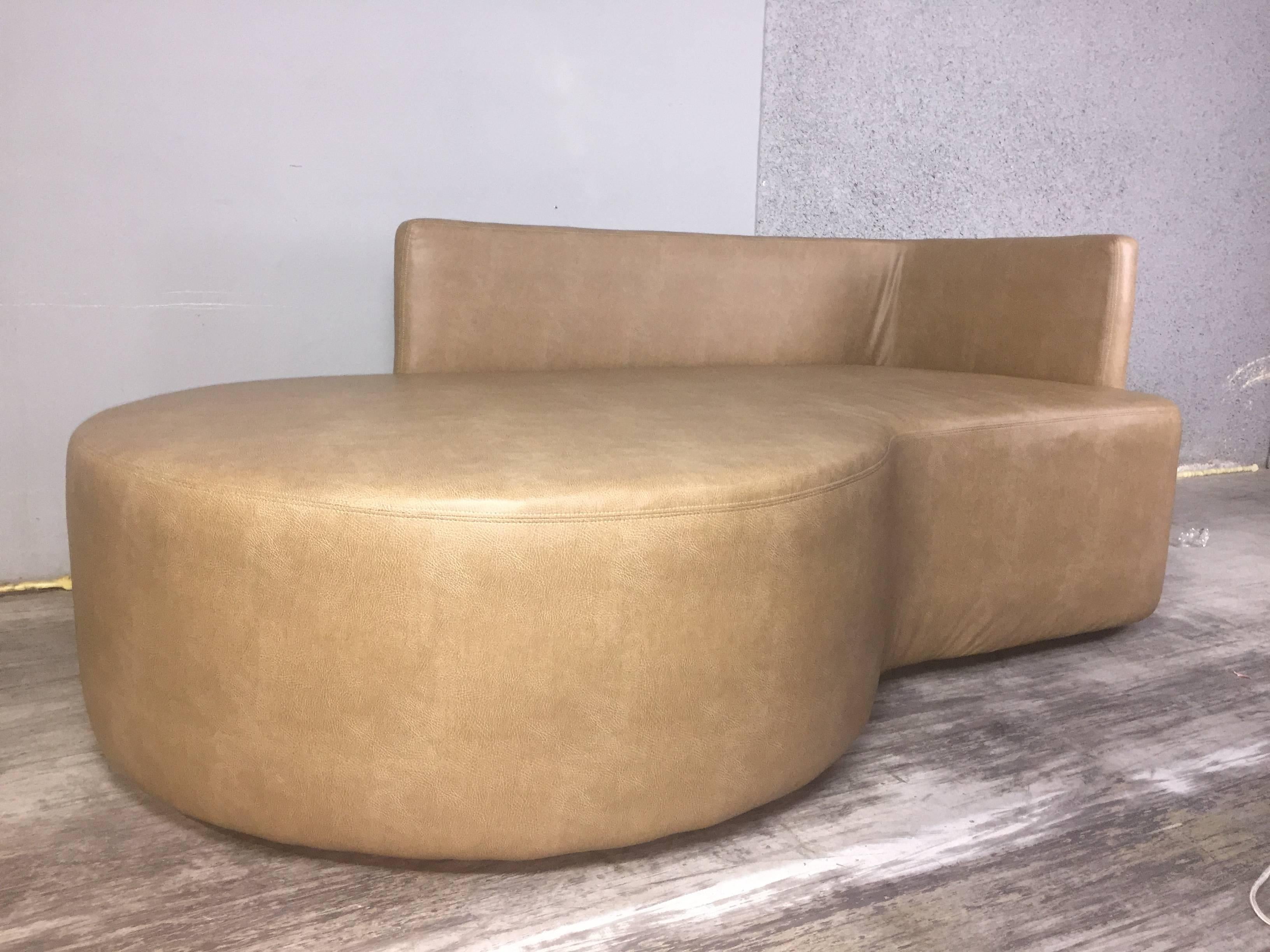 Mid-Century Modern Kagan Style Saddle Calfskin Leather Sofa