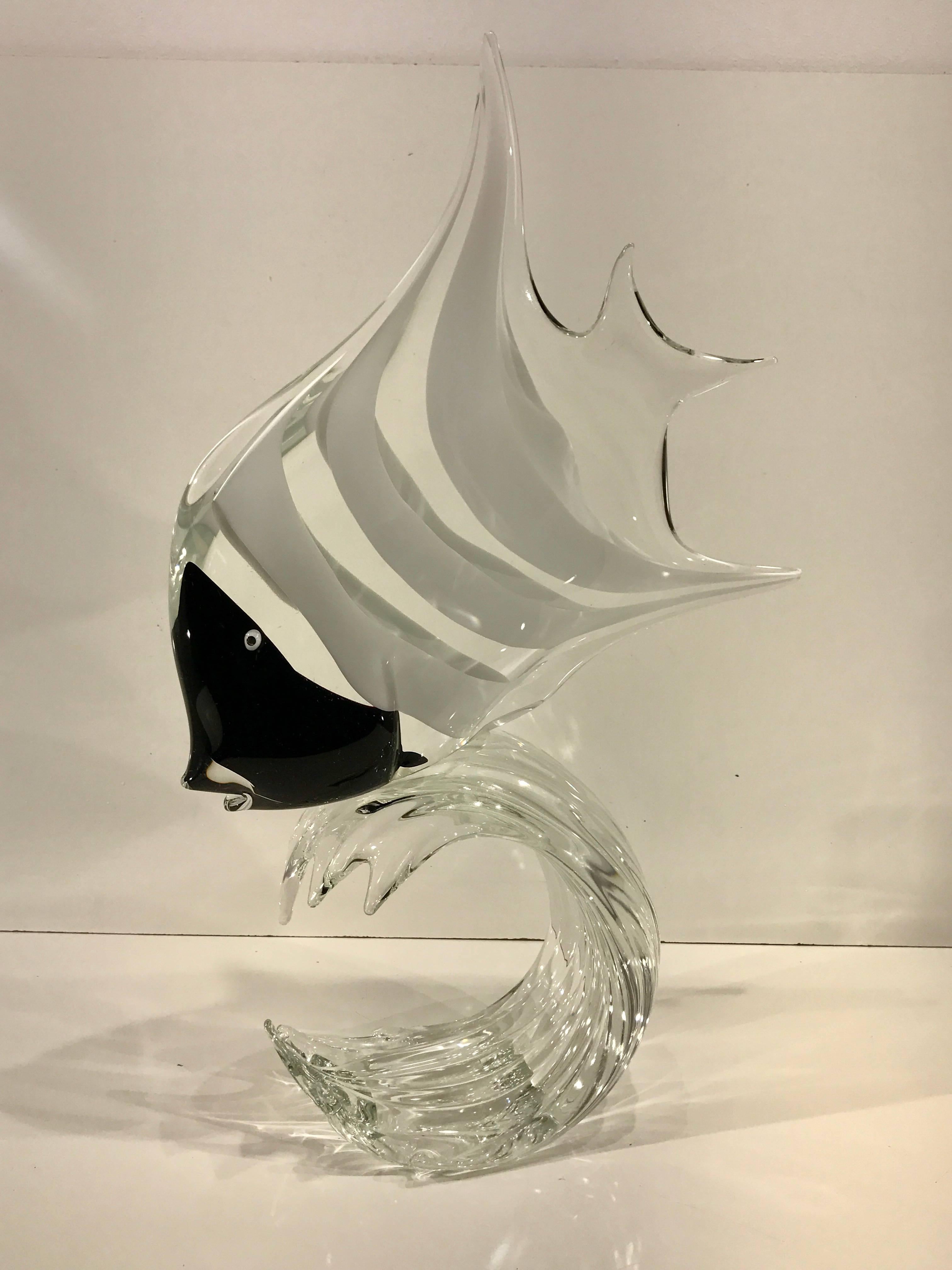 Large Murano glass Angel Fish sculpture, by Licio Zanetti, In black and white tones
This item is at our Atlanta GA, Location, not Palm Beach.


