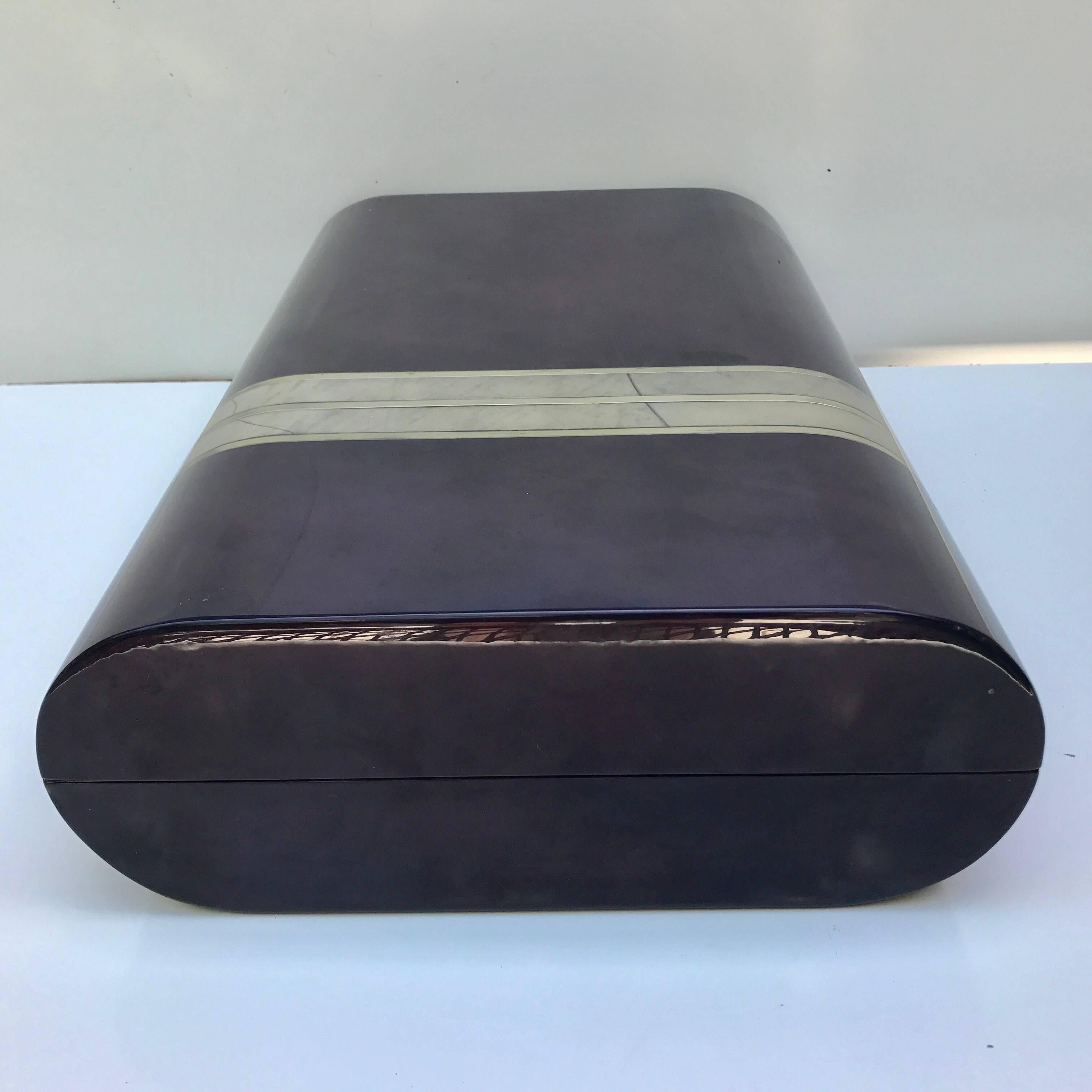 Mid-Century Modern Huge Enrique Garcel Amethyst Goatskin and Silver Inlaid Bone Table Box