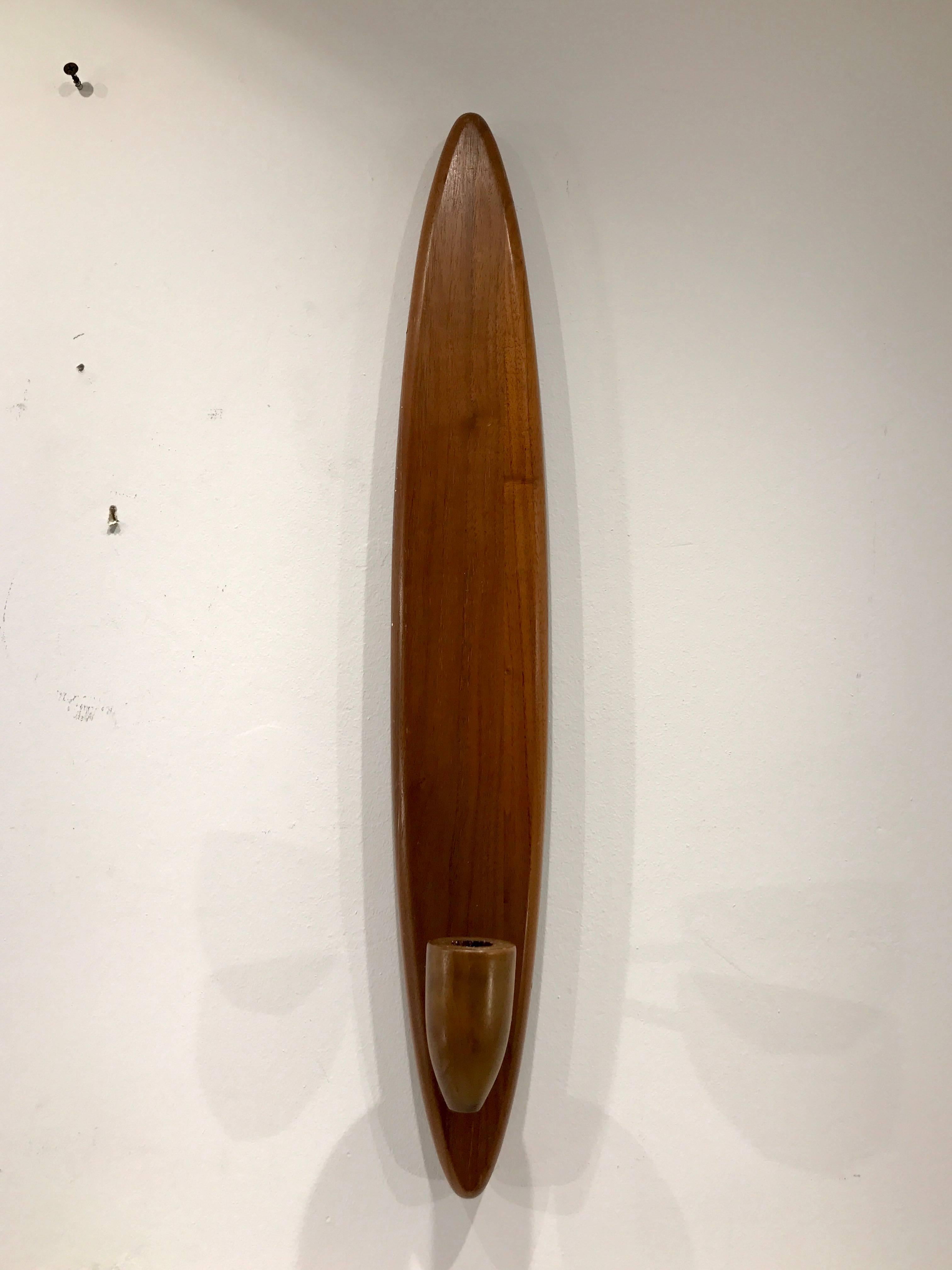 Carved Danish Modern Teak Surfboard Three Piece Mirror Garniture