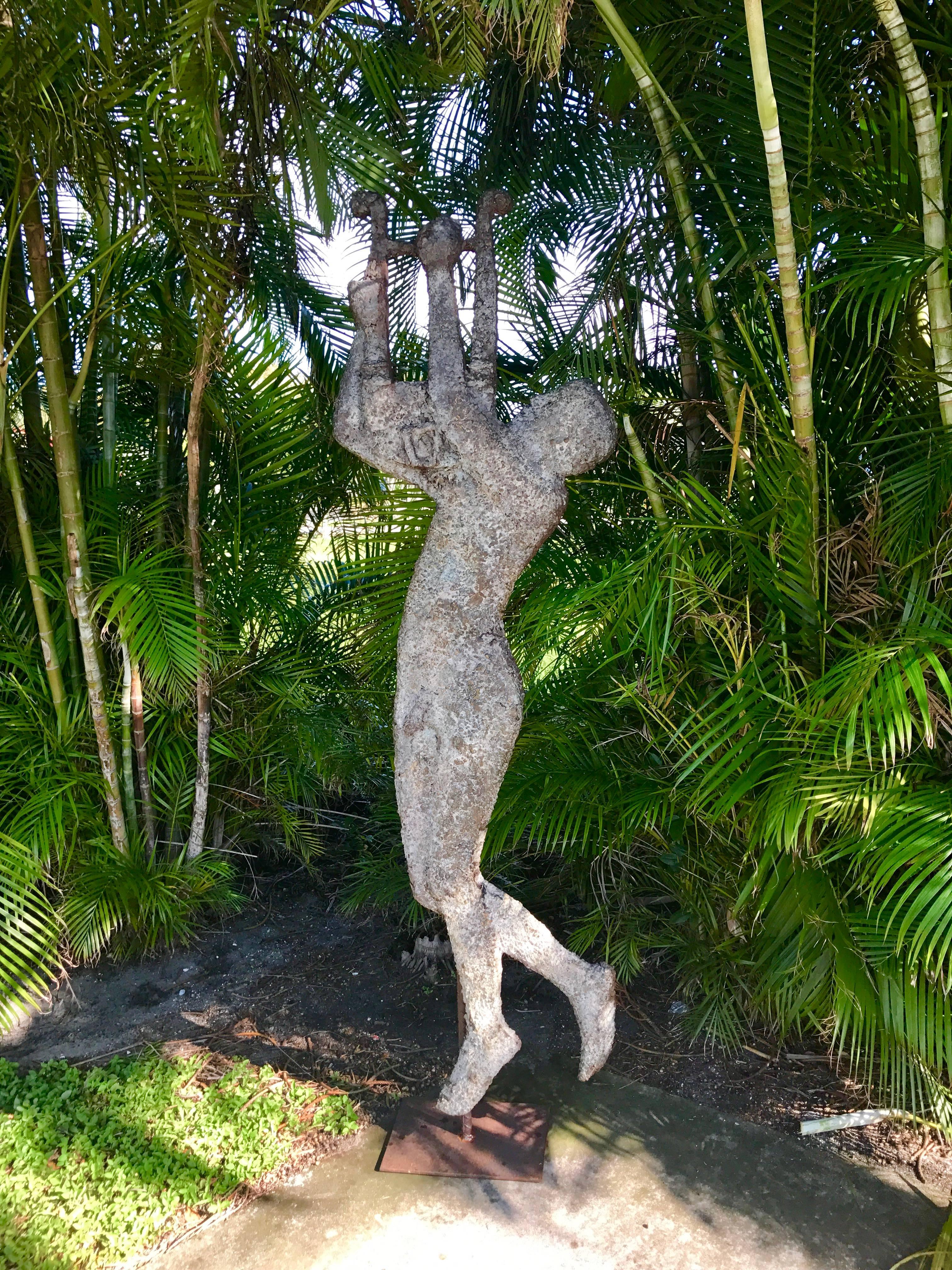 French Modern Zinc and Iron Sculpture of Apollo with His Lyre In Distressed Condition In West Palm Beach, FL
