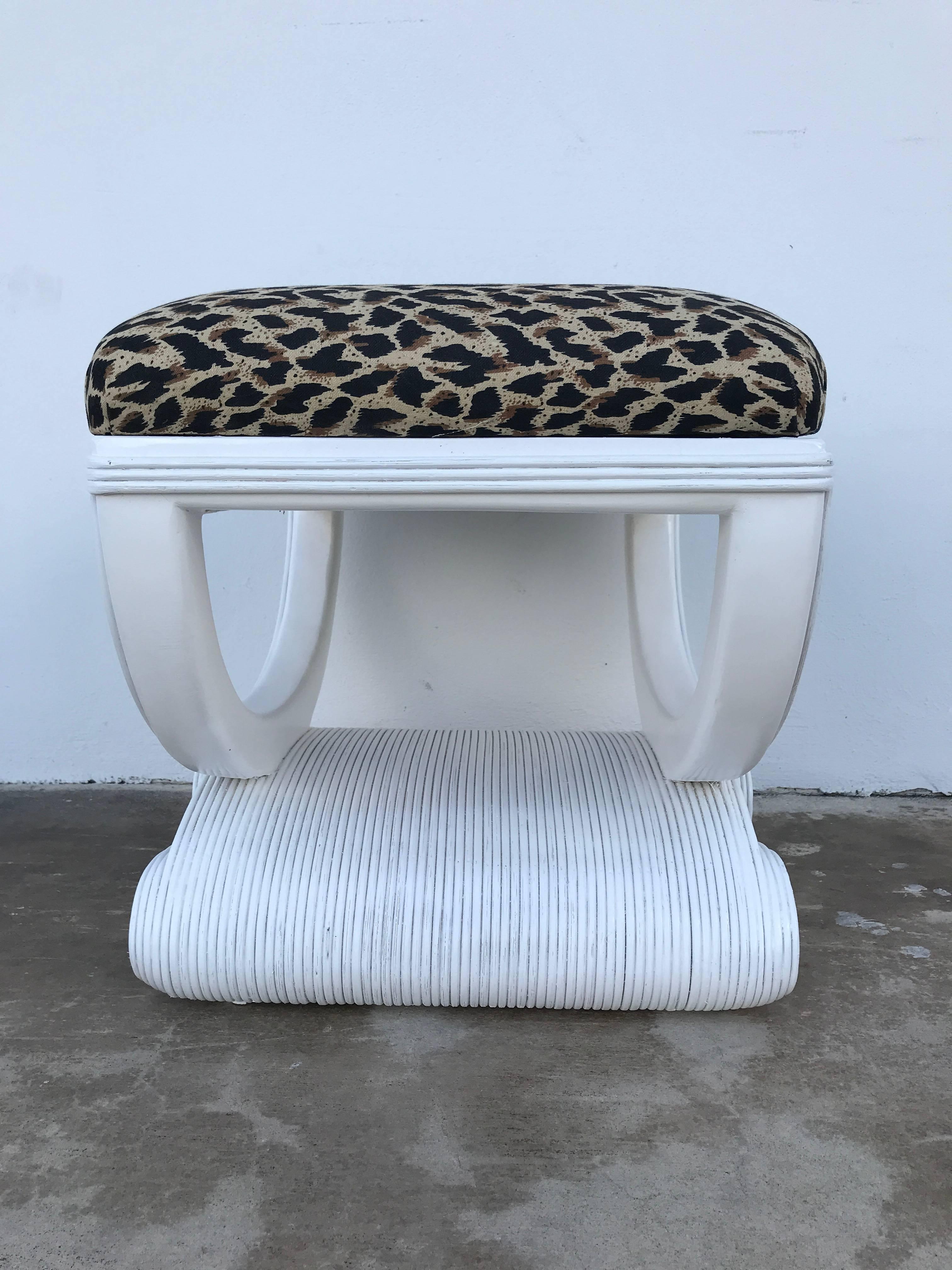 Late 20th Century White Lacquered Rattan Bench 