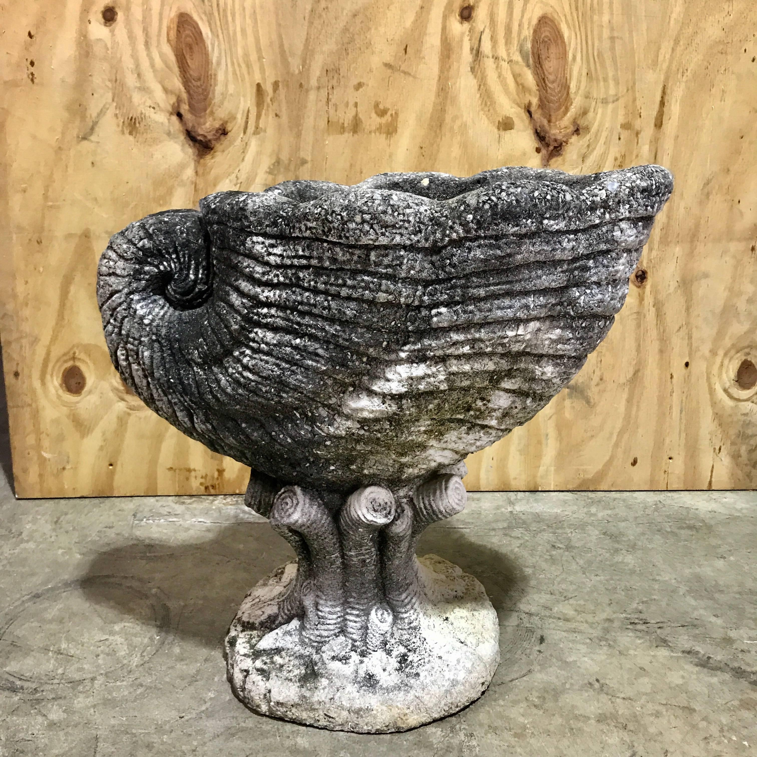 Vintage Cast Stone Nautilus Shell Planter 3