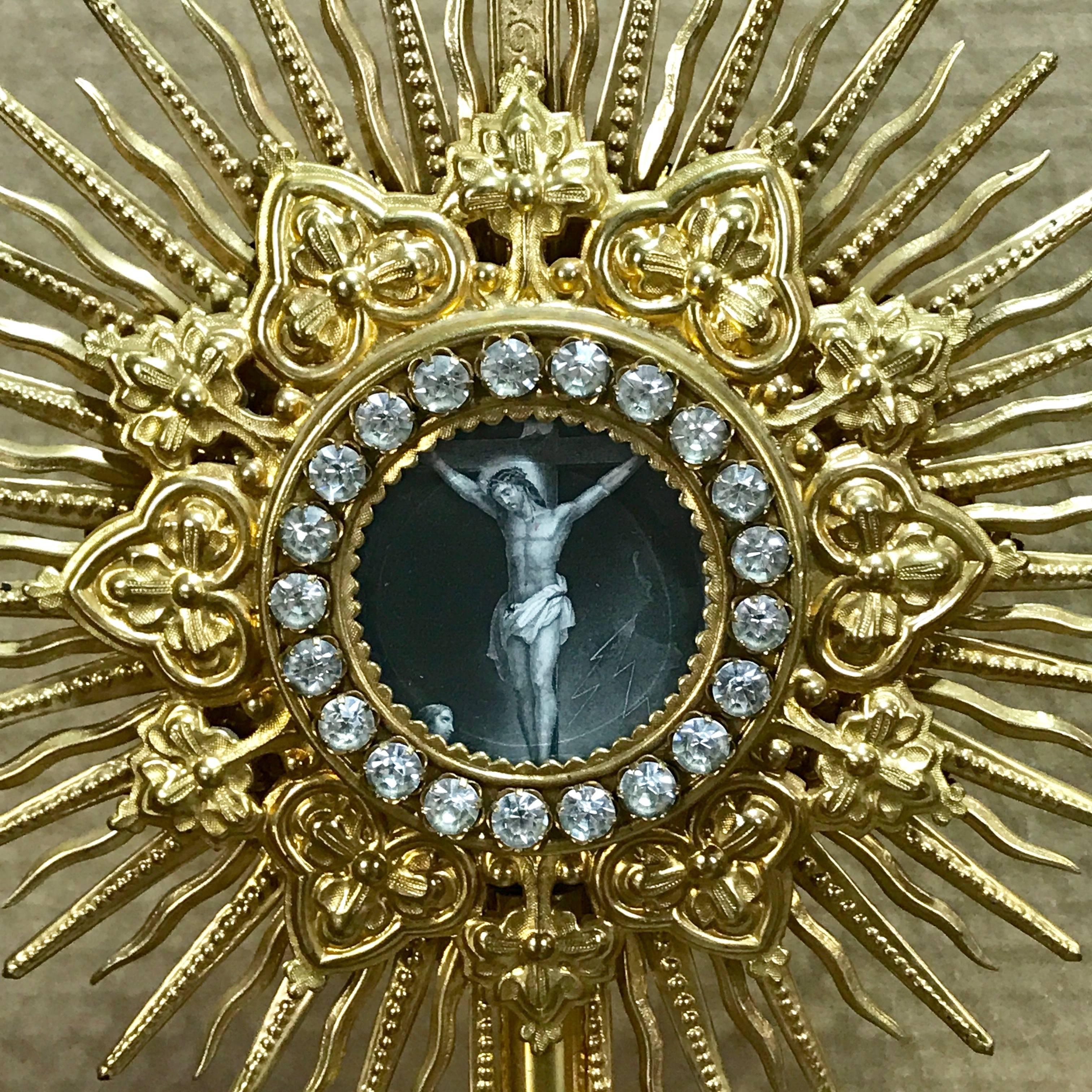 Stunning Antique French Gilt Bronze and Paste Monstrance 4