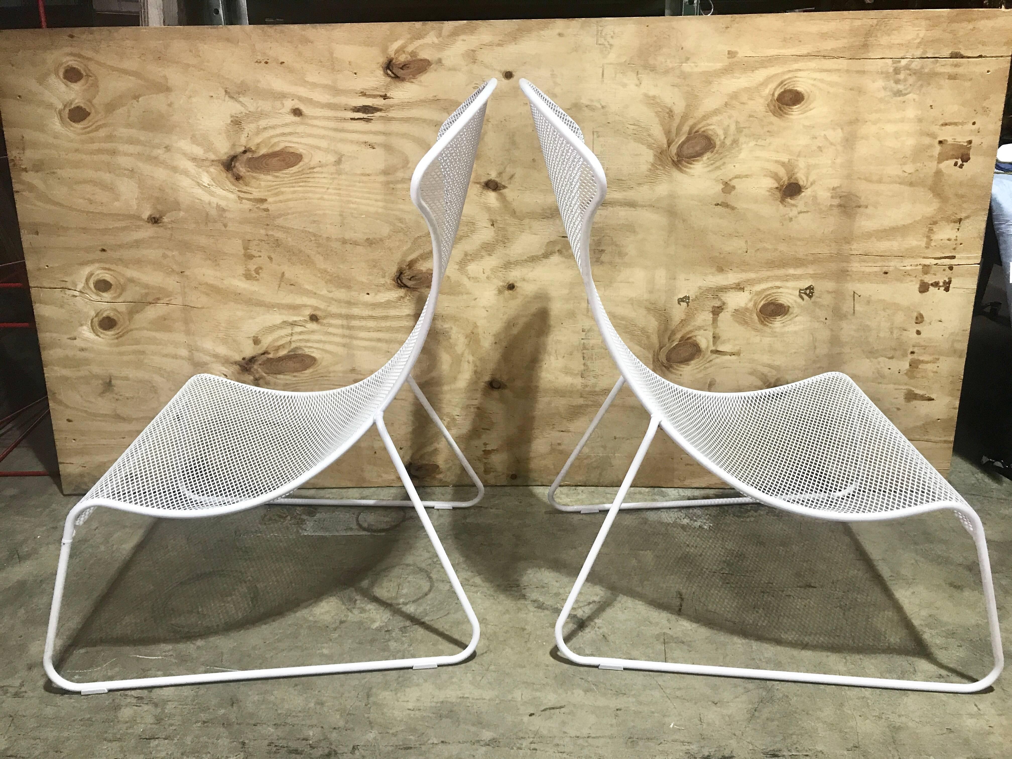 Mid-Century Modern Pair of Italian Modern Tapered Wrought Iron Lounge Chairs
