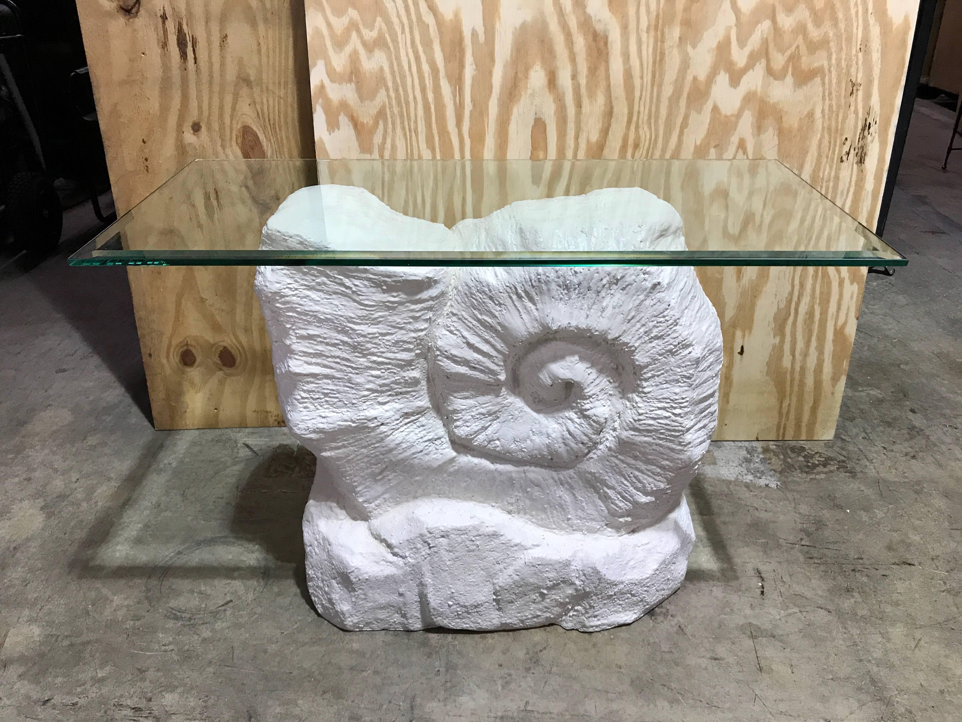 Rockwork nautilus motif console, in the manner of sirmos, finely cast and modeled plaster, Shown with a 44