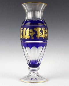 Val St. Lambert:: Vase Cobalt Danse De Flore