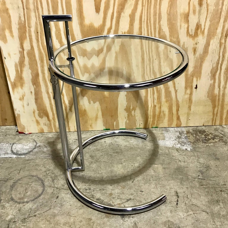 Vintage Eileen Gray Style E1027 Chrome and Glass Adjustable Side Table