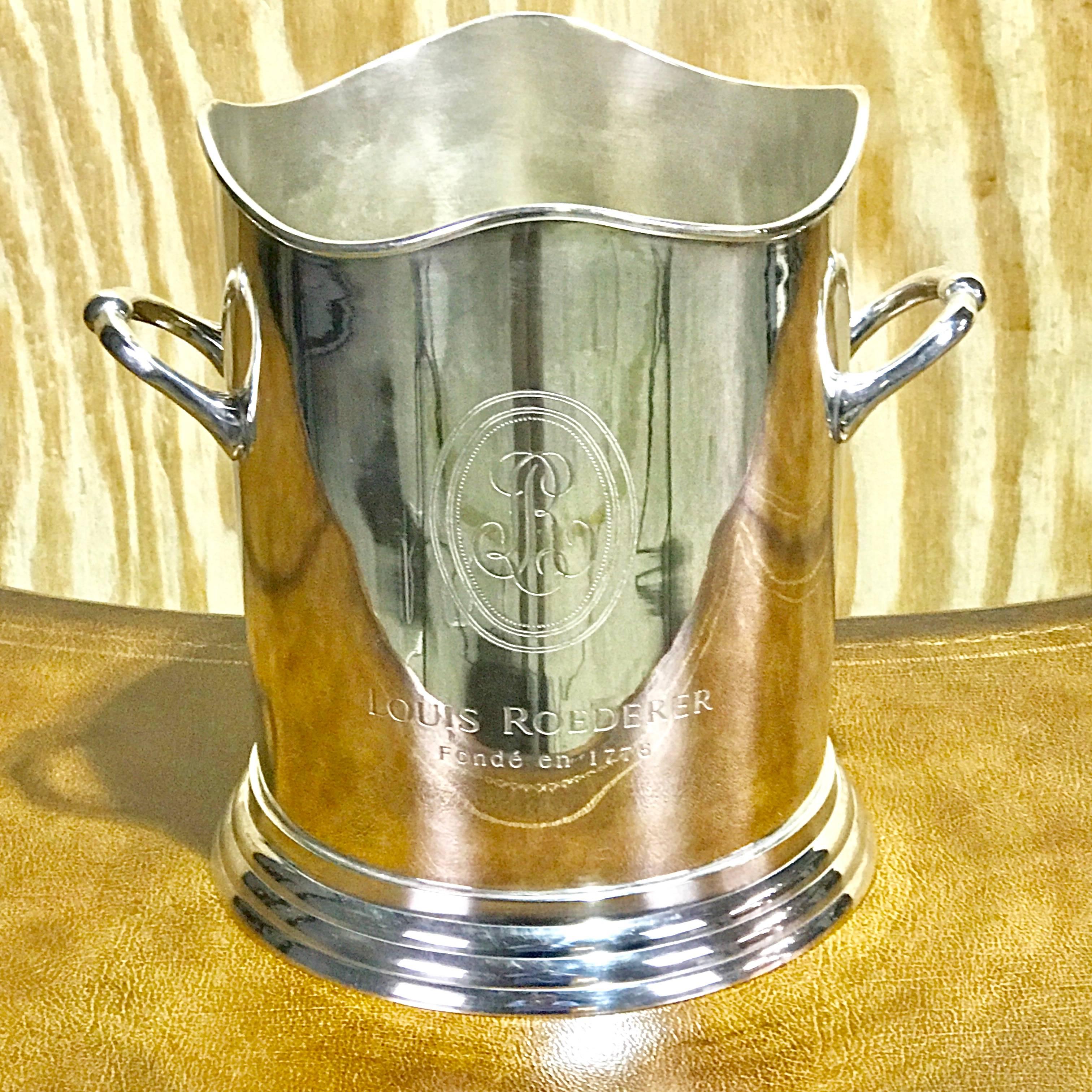 Louis Roederer silver plated champagne bucket, with two handles, engraved front and back with logo & 