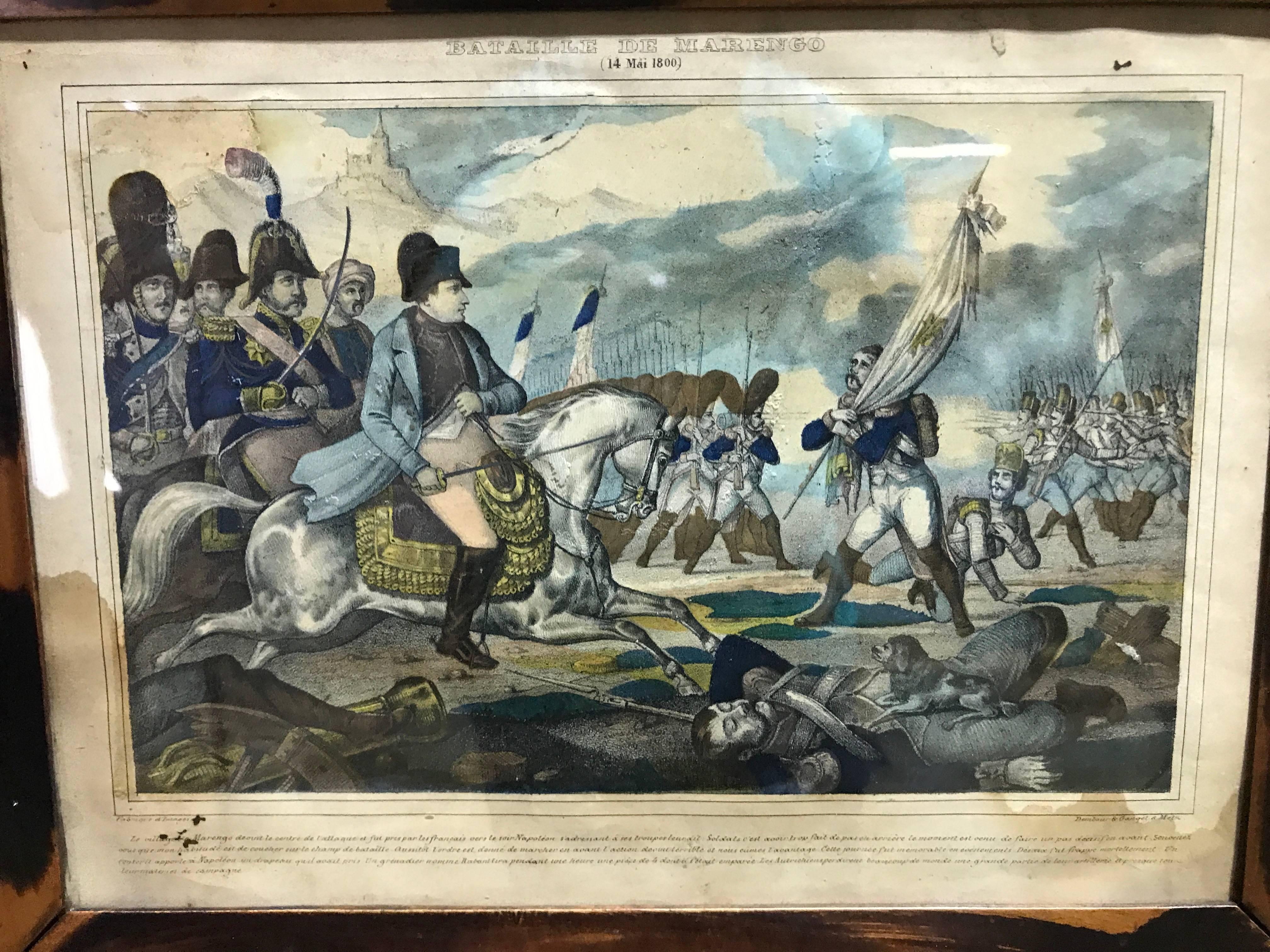 Three Antique Napoleon War Scene Hand-Colored Prints In Distressed Condition In West Palm Beach, FL