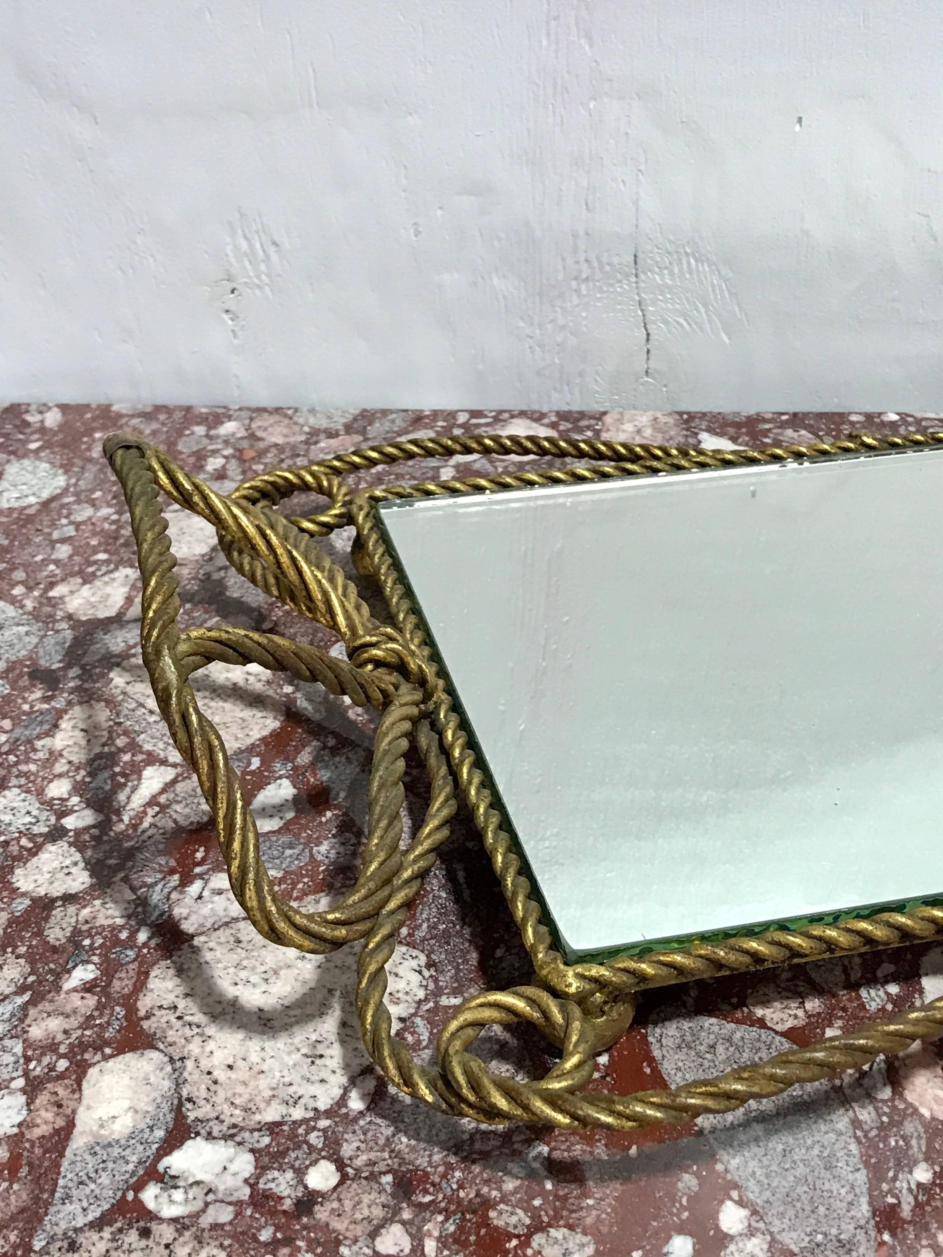 Mid-20th Century Italian Gilt Rope Motif Plateau or Vanity Tray For Sale