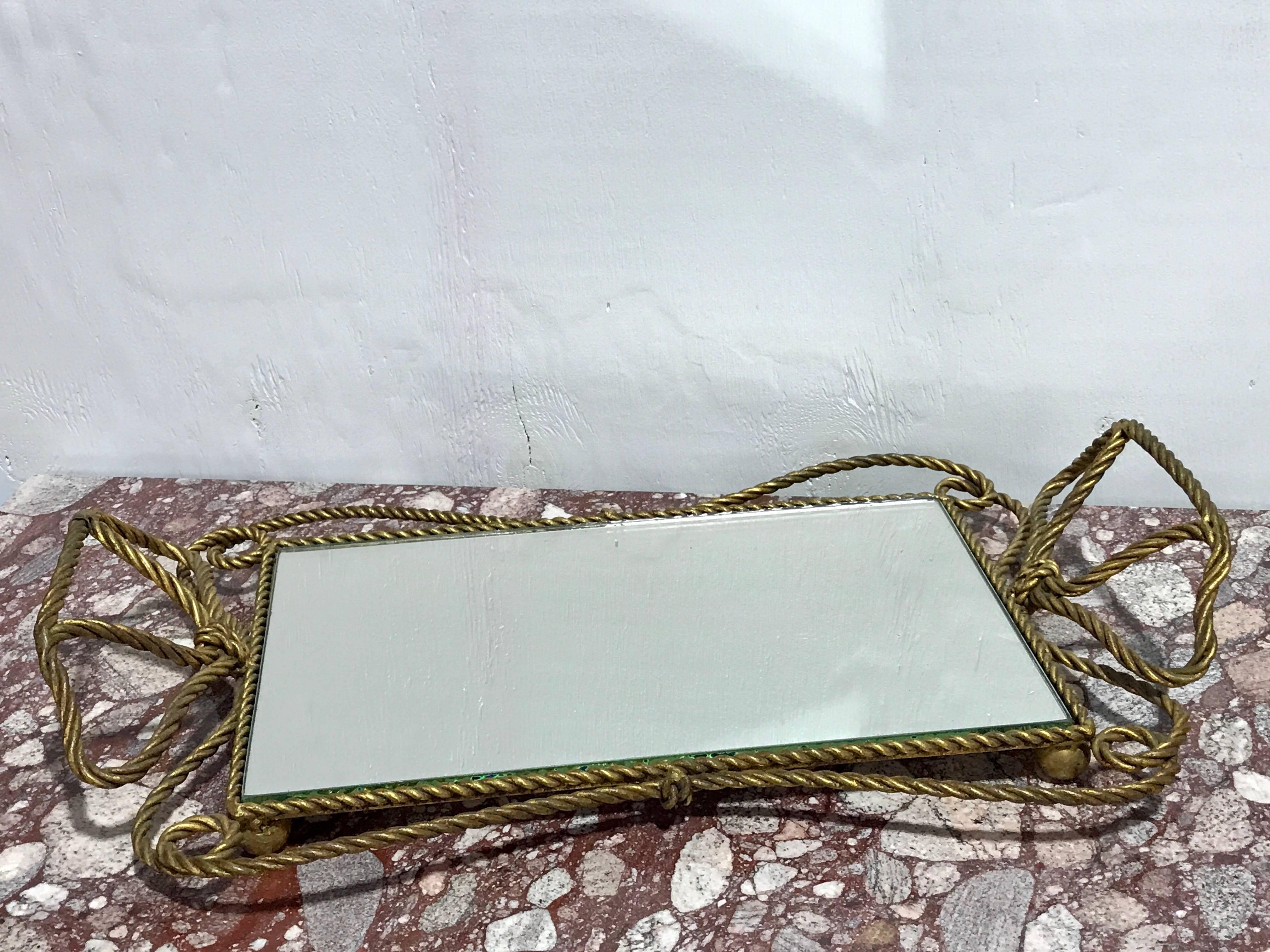 Italian Gilt Rope Motif Plateau or Vanity Tray In Excellent Condition For Sale In West Palm Beach, FL