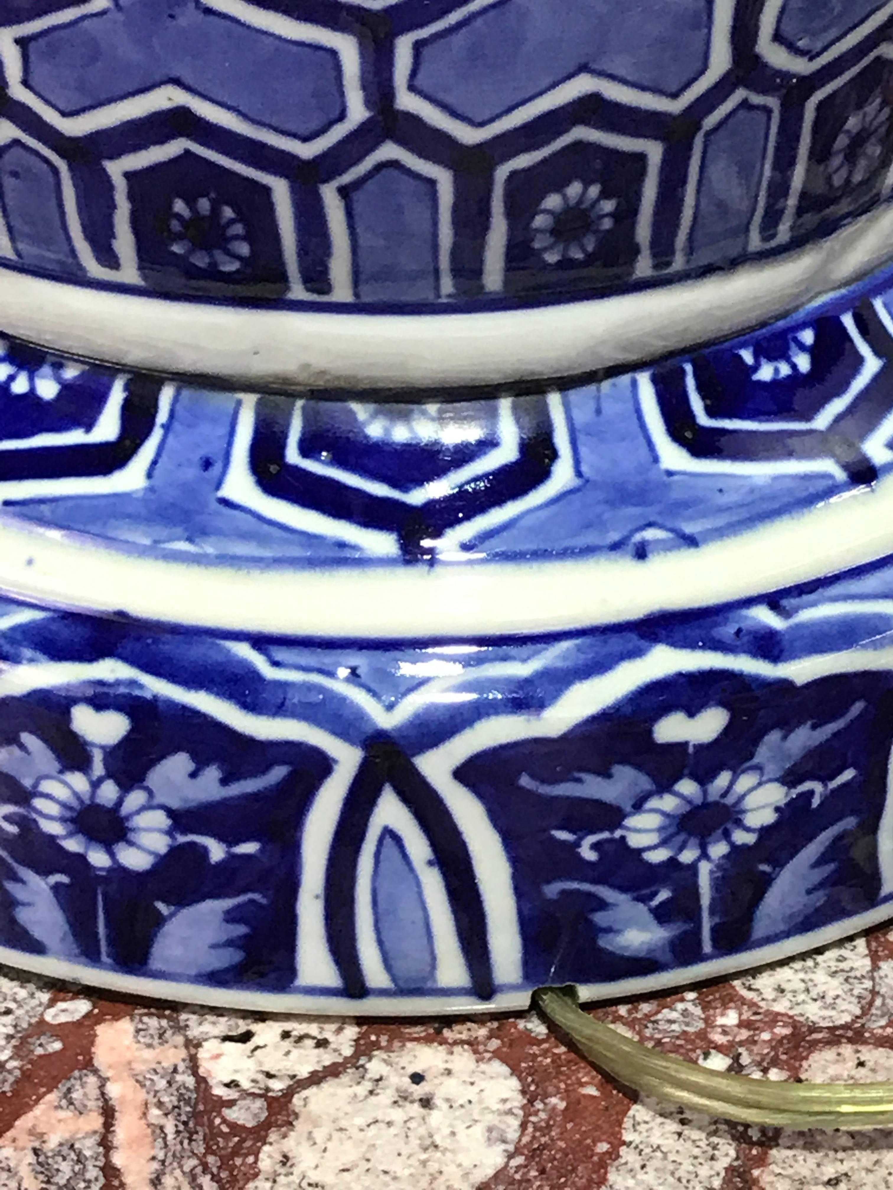 Large Japanese Blue and White Fukagawa Vase Now as a Lamp 3
