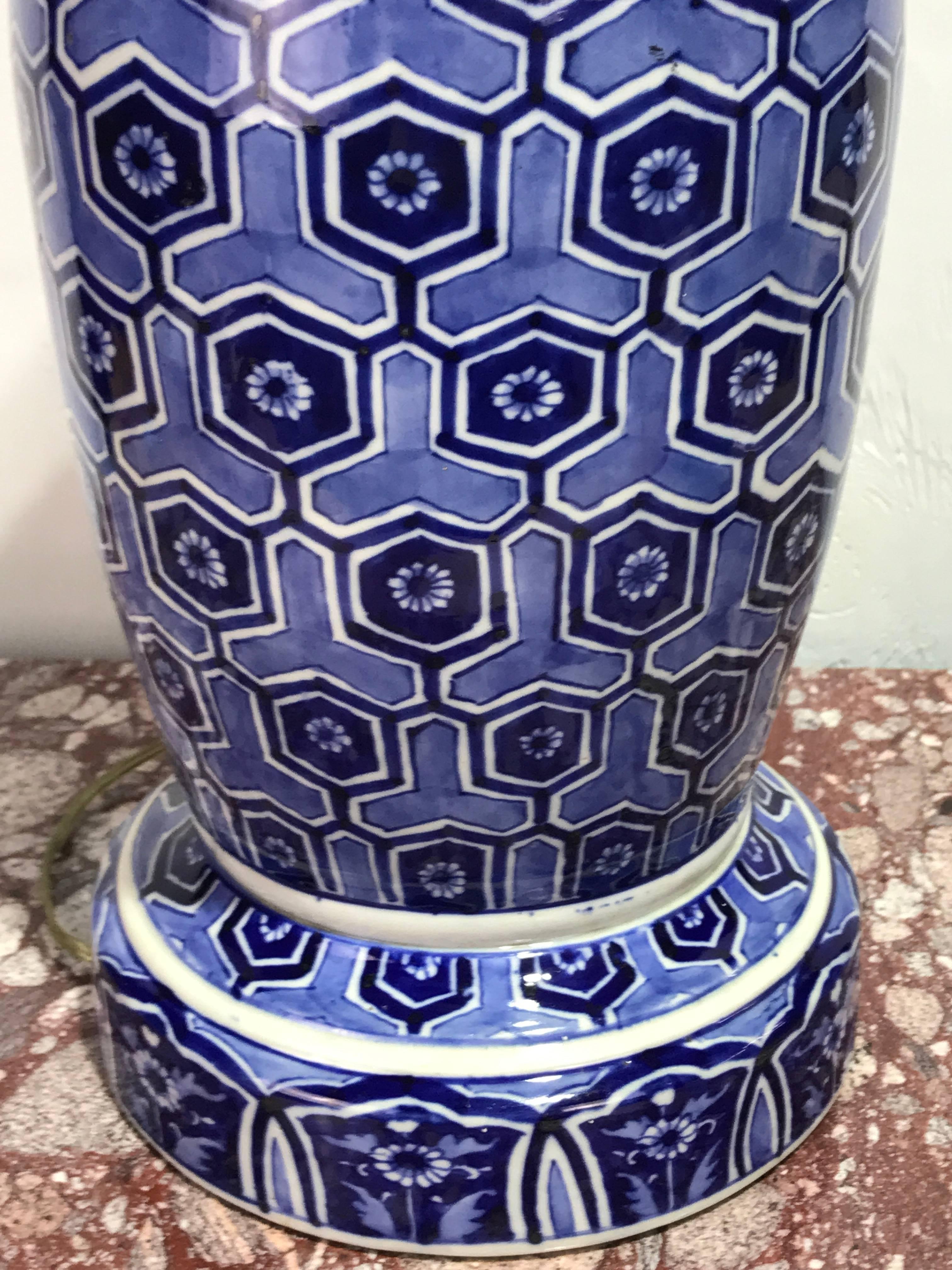 Large Japanese Blue and White Fukagawa Vase Now as a Lamp 2