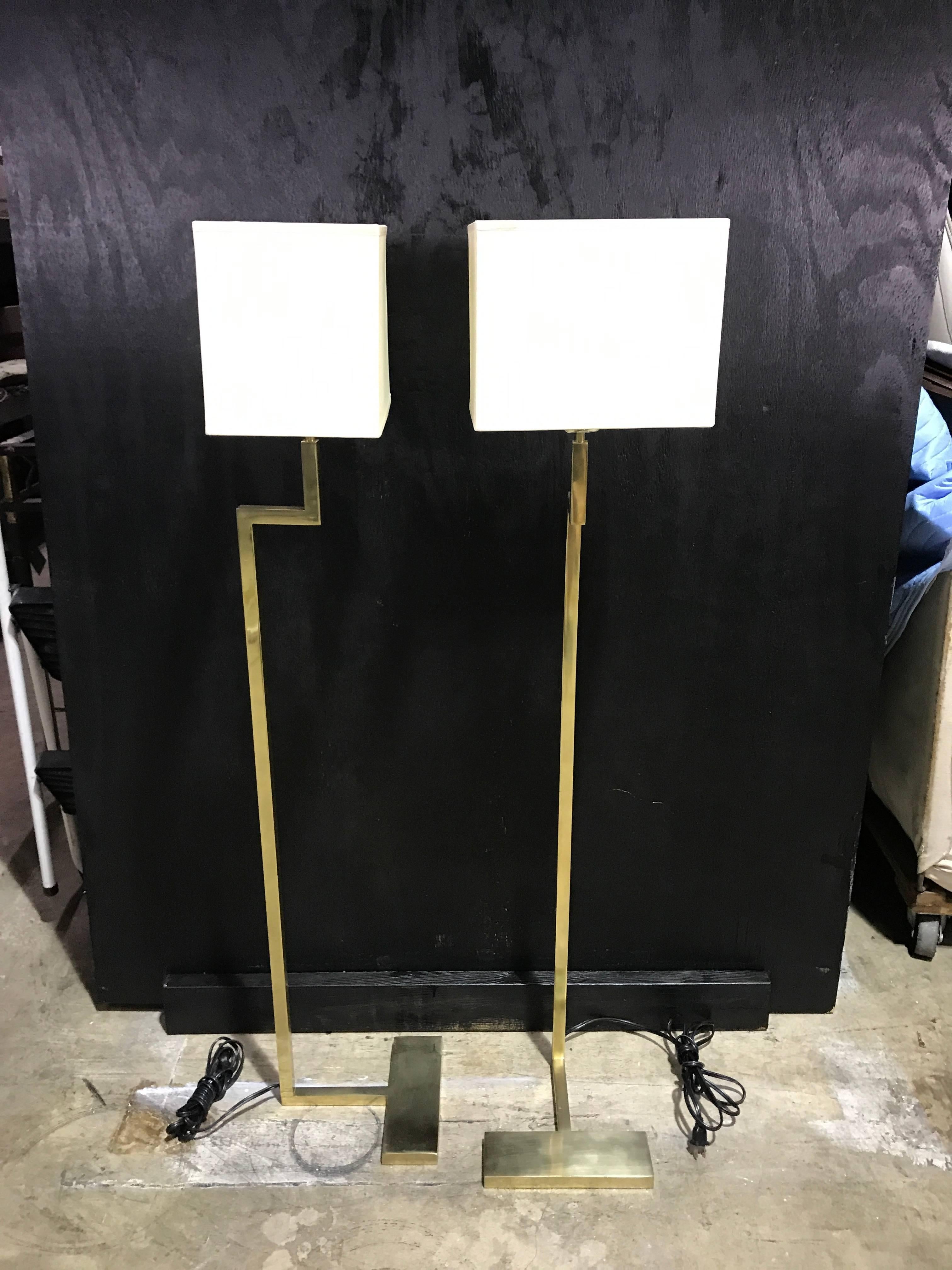 Pair of French Modern Brass Floor Lamps by Jacques Quinet In Good Condition For Sale In West Palm Beach, FL