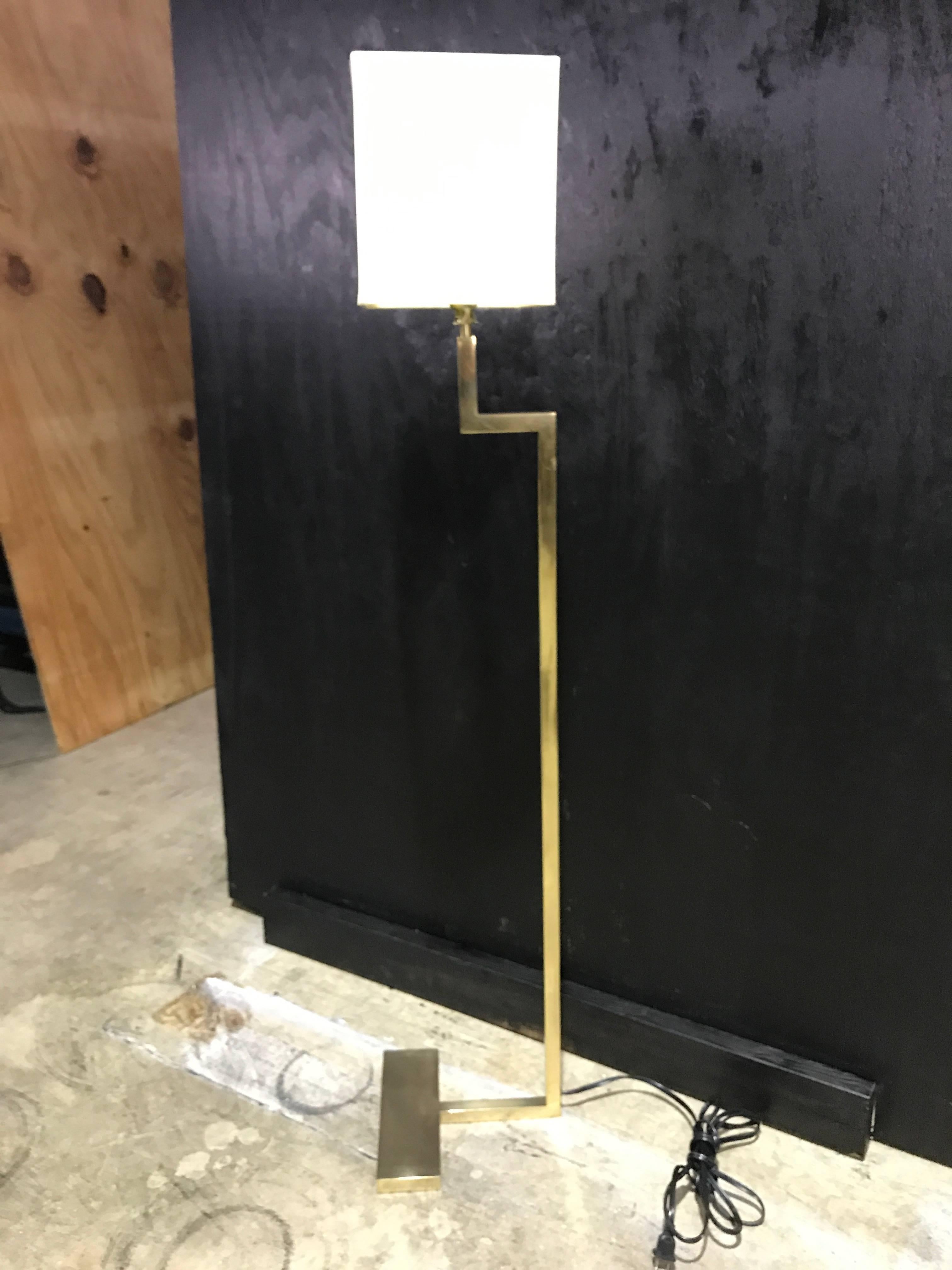 Pair of French Modern Brass Floor Lamps by Jacques Quinet For Sale 1