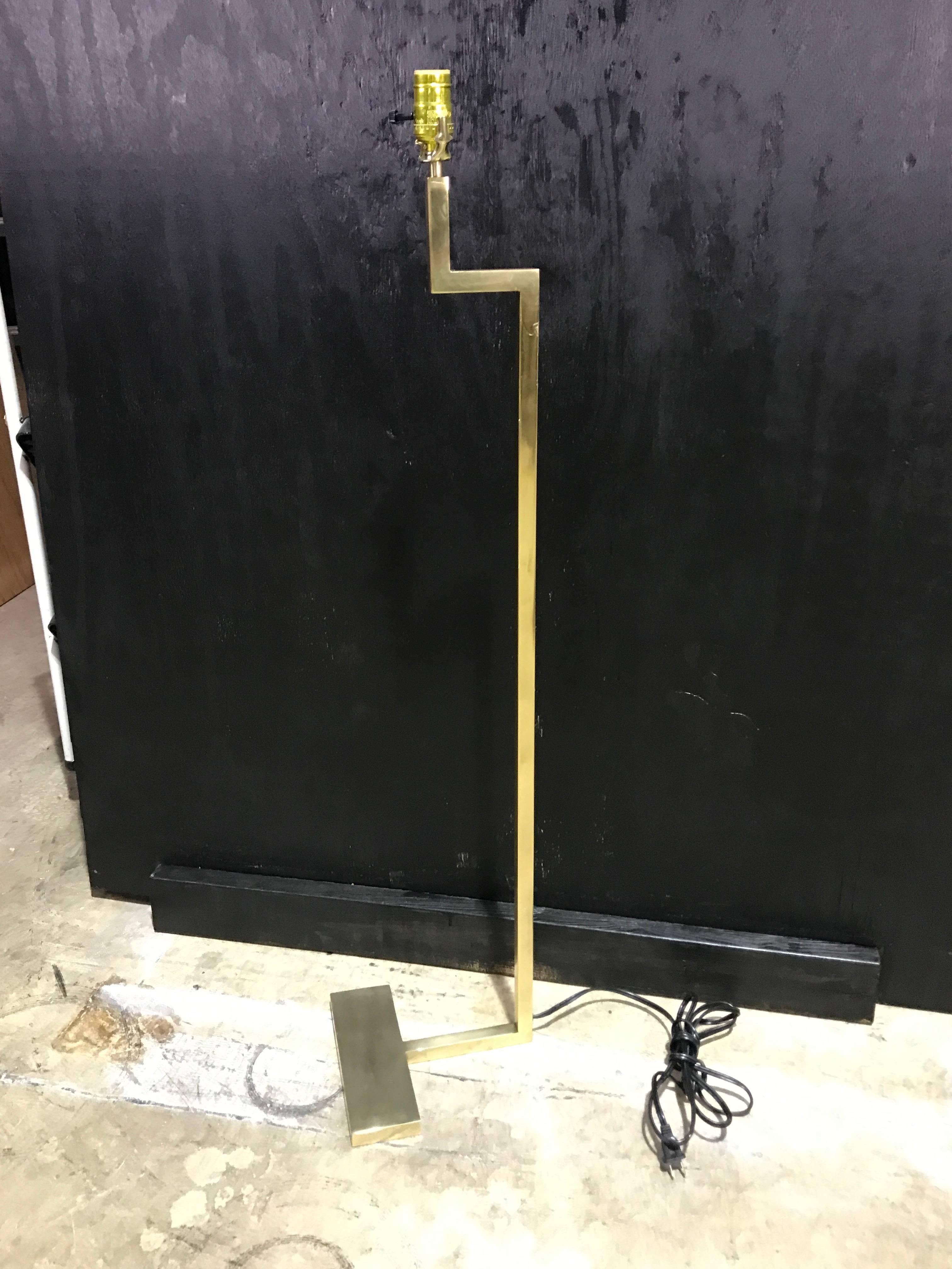 Pair of French Modern Brass Floor Lamps by Jacques Quinet For Sale 2