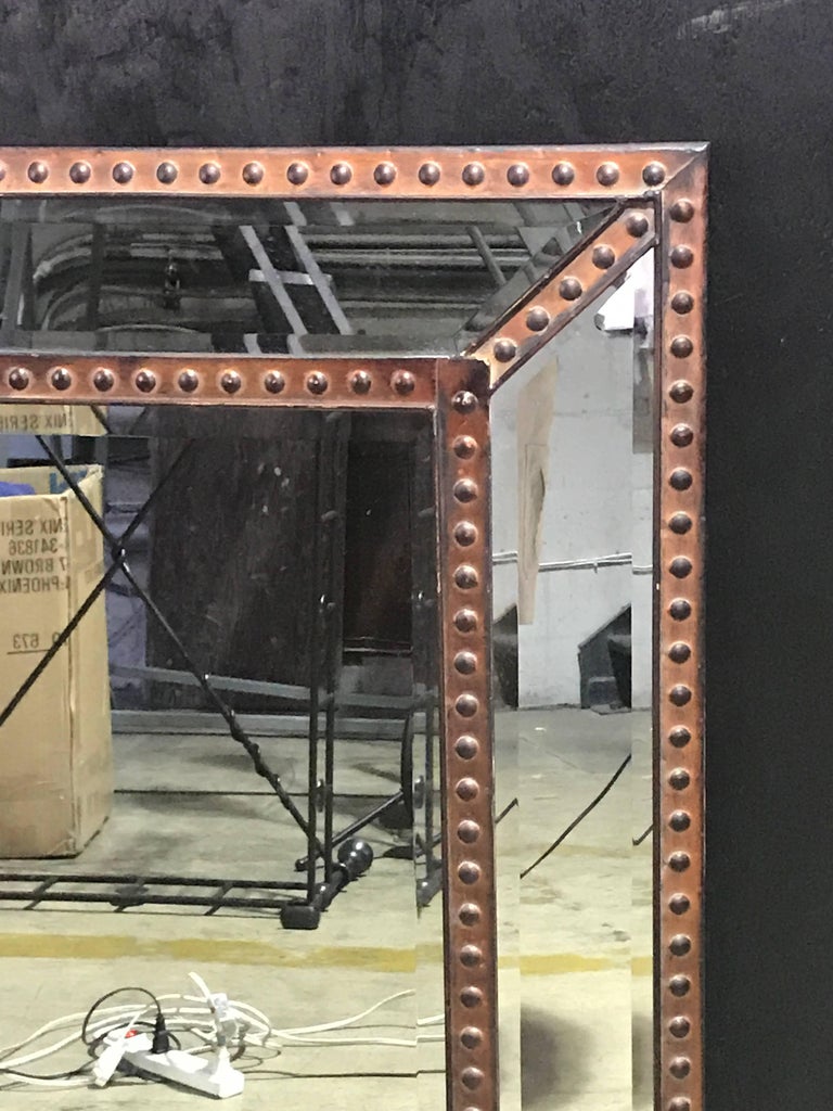 Industrial Copper Riveted Mirror For Sale at 1stDibs
