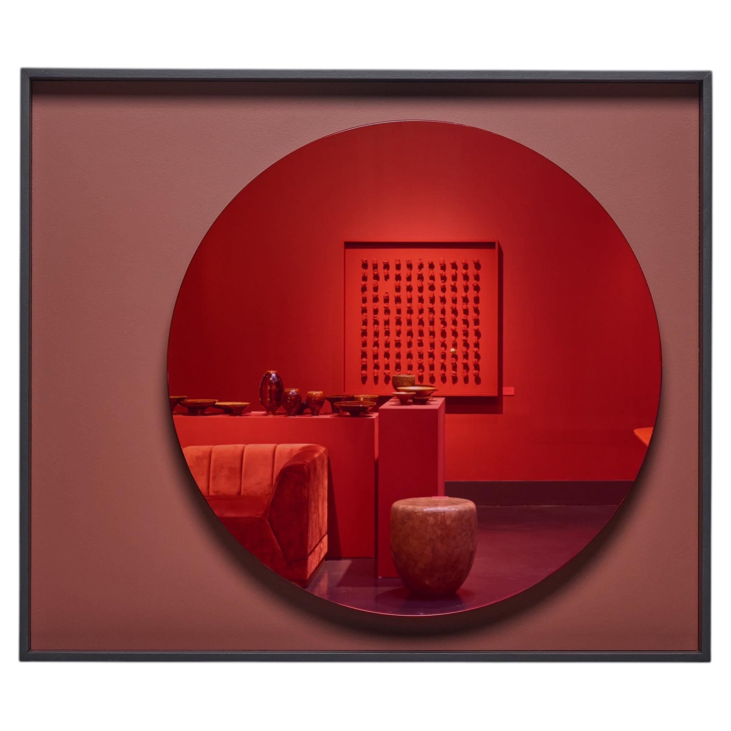 Red MOON Mirror by Reda Amalou Design, Colored Glass & Lacquer Frame