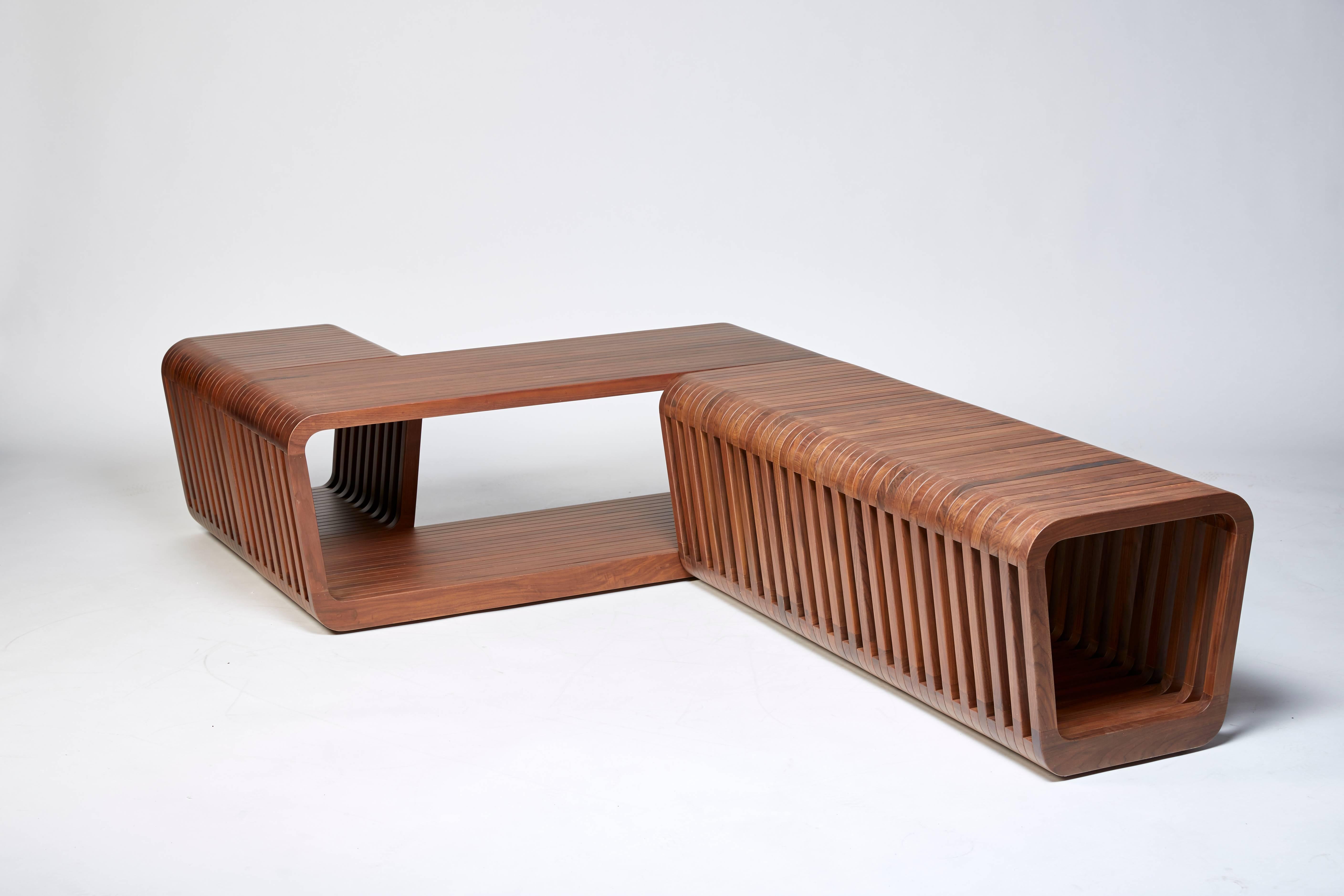 Varnished Bench or Coffee Table, LINK by Reda Amalou, 2016, American Walnut For Sale