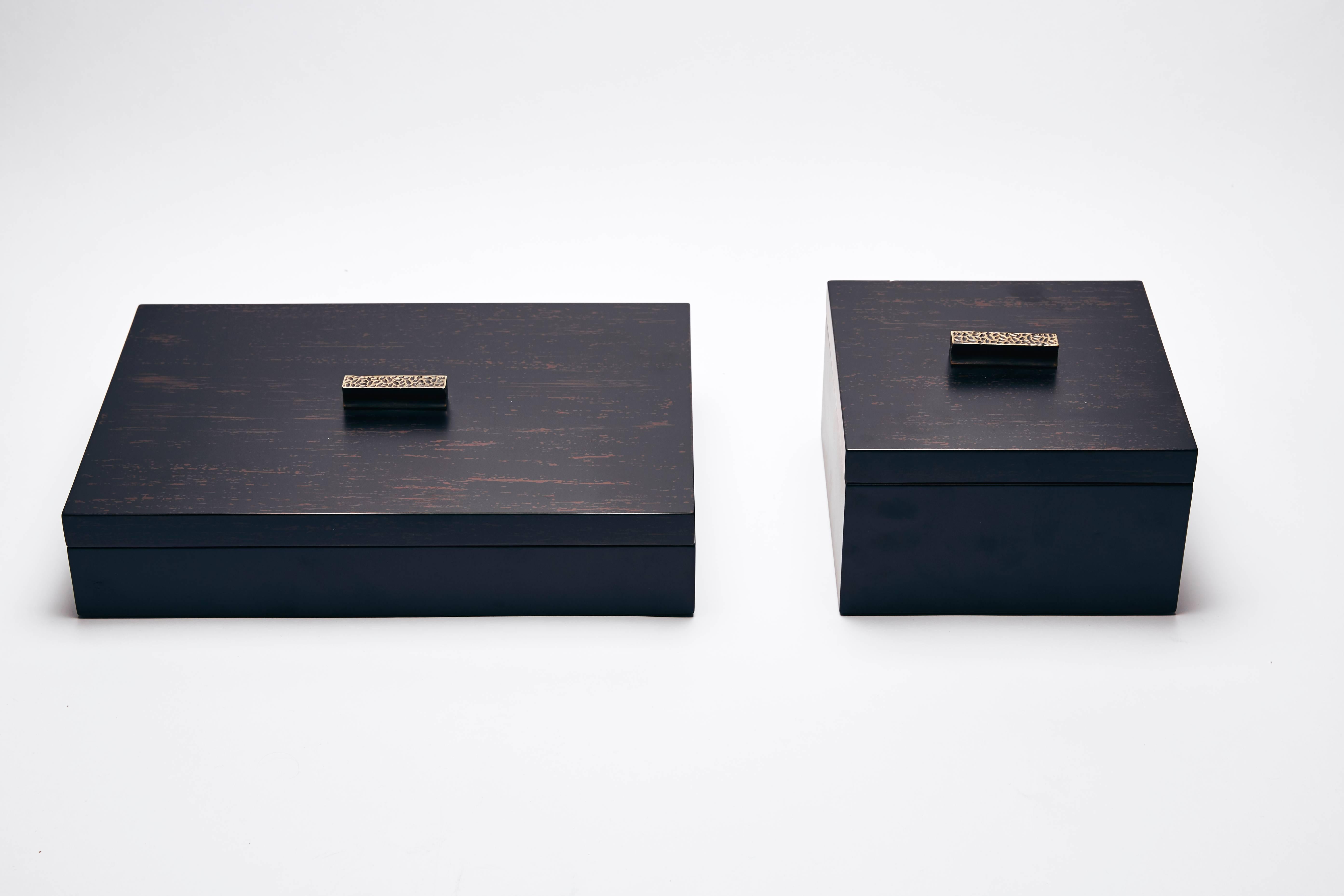 Minimalist Decorative Boxes, ELLA by Reda Amalou Design, 2016 - Black & Brown Mat Lacquer For Sale