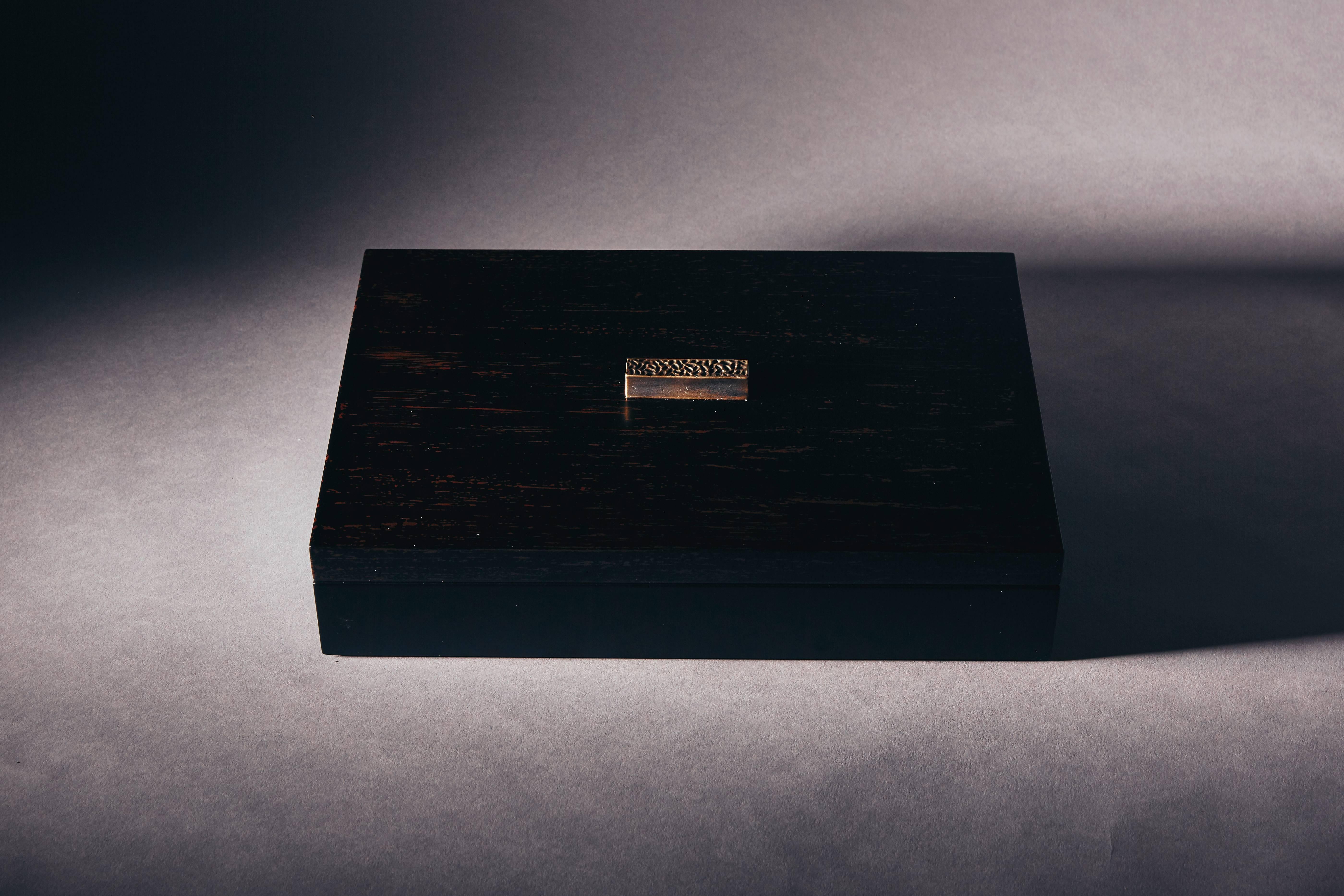 Lacquered Decorative Boxes, ELLA by Reda Amalou Design, 2016 - Black & Brown Mat Lacquer For Sale
