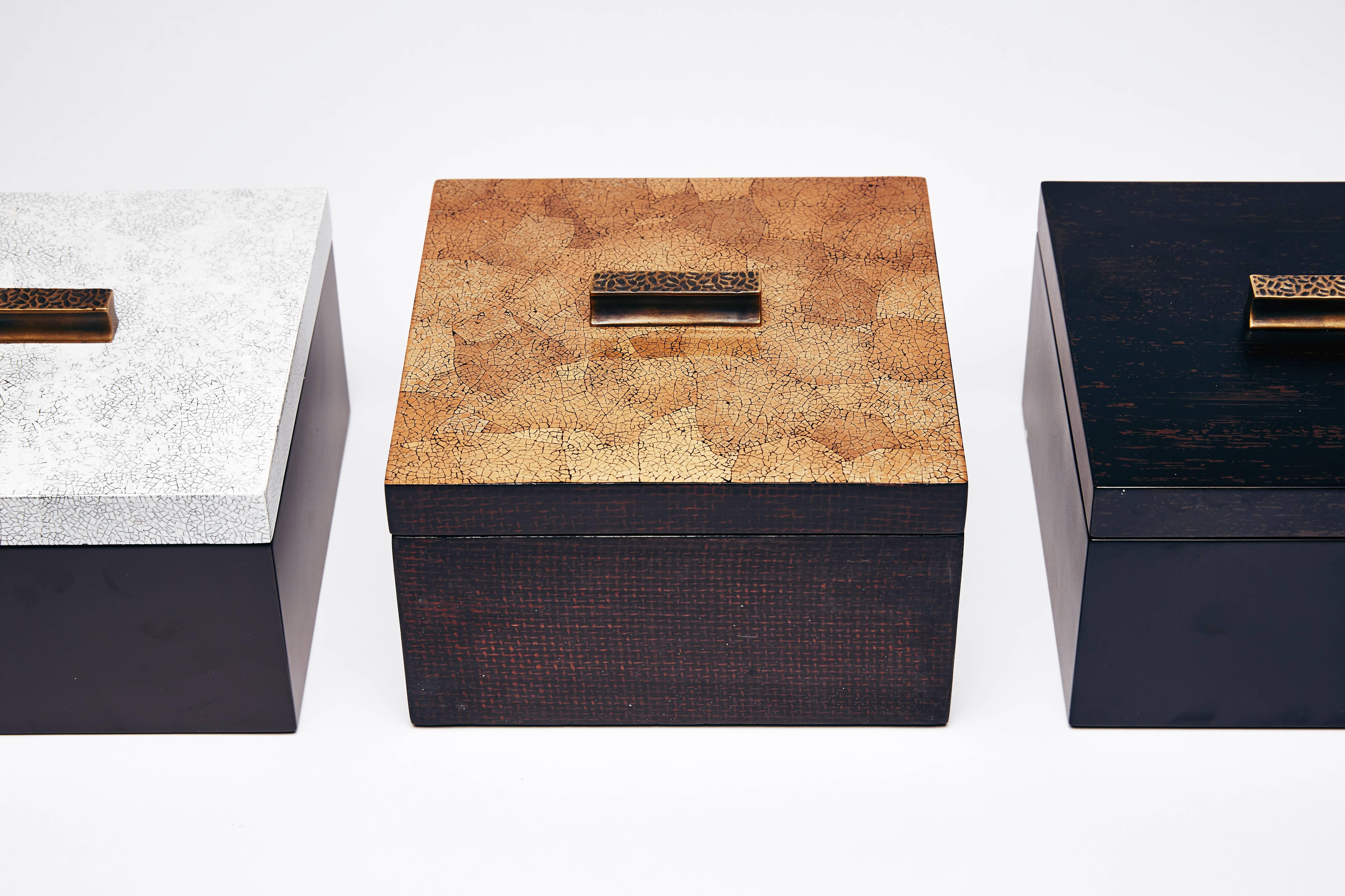 Contemporary Decorative Boxes, ELLA by Reda Amalou Design, 2016 - Black & Brown Lacquer For Sale